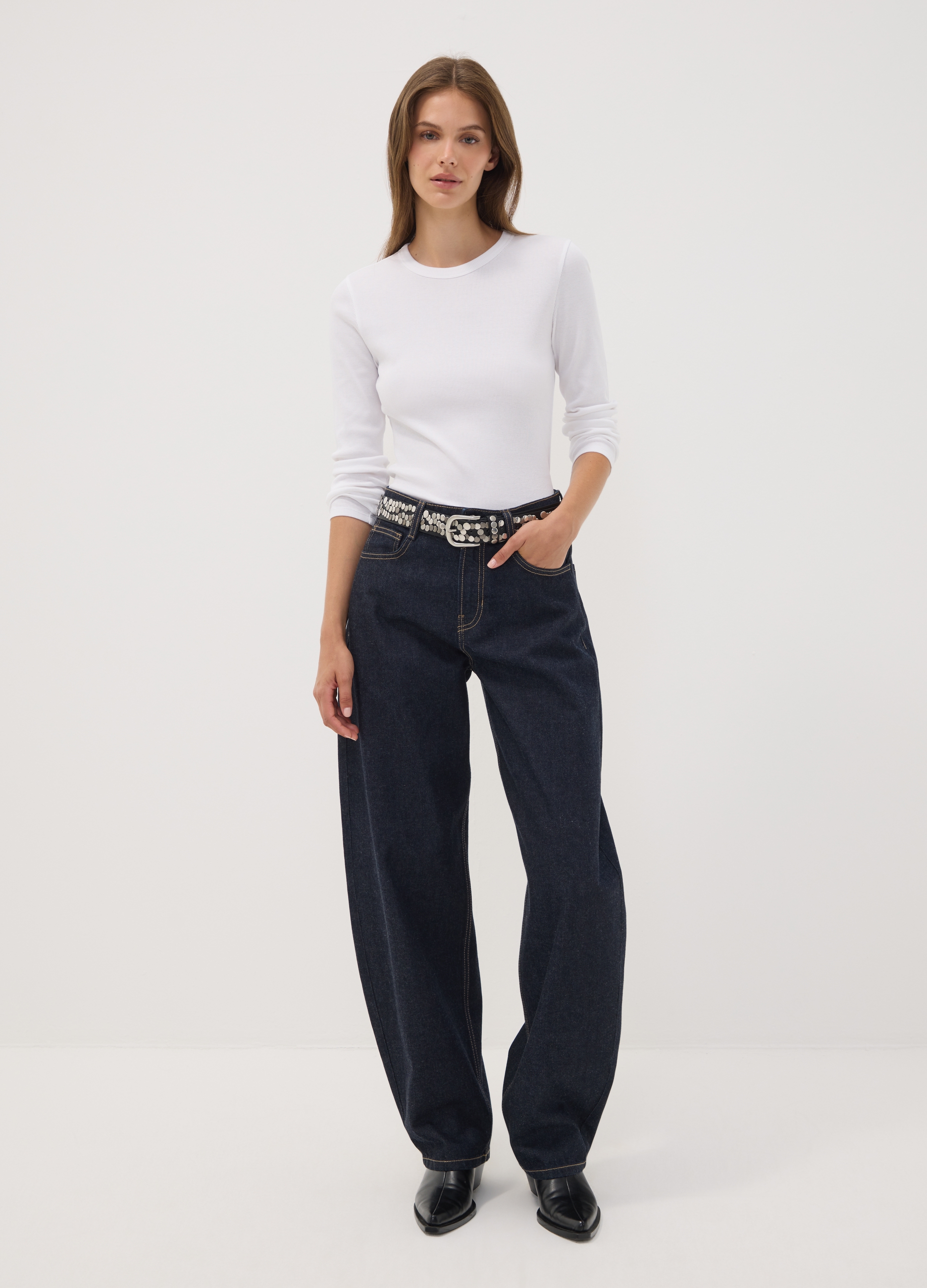 REPUBLIC OF DENIM, Jeans Lavaggio Scuro Denim In Puro Cotone Barrel Fit, Donna, Denim, Taglia: 42