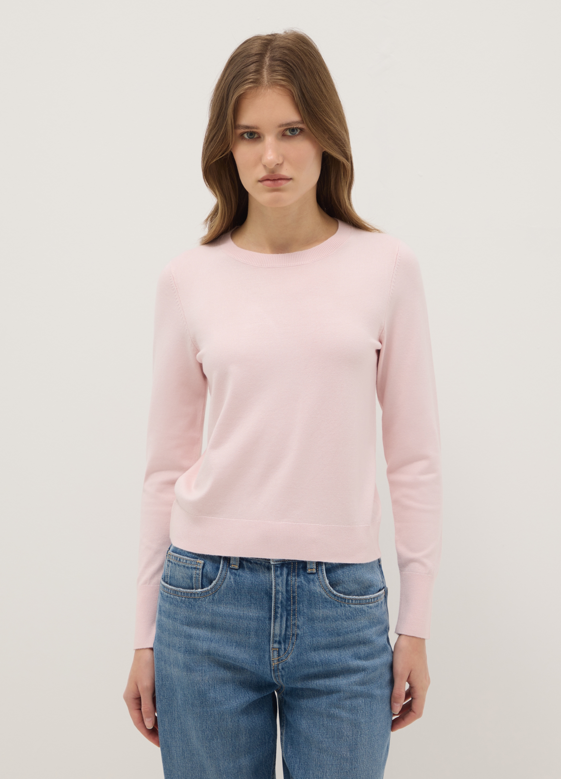 Jersey Rosa De Cuello Redondo Ajuste Regular, Mujer, Rosa Claro, Talla: XXL