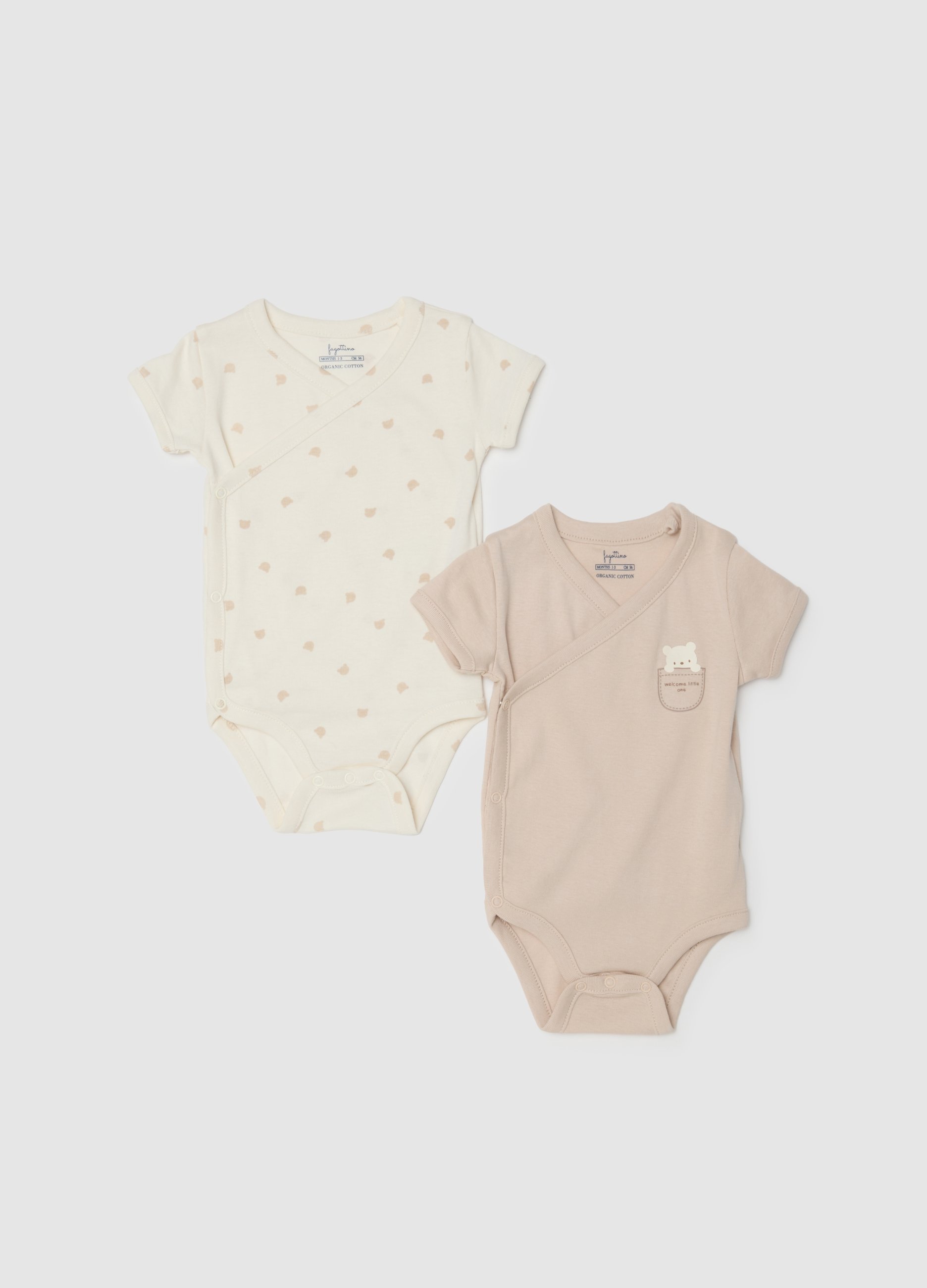 FAGOTTINO, Bipack De Bodies Multicolor De Puro Algodón Para Bebés, Unisex, Blanco/beige, Talla: 00