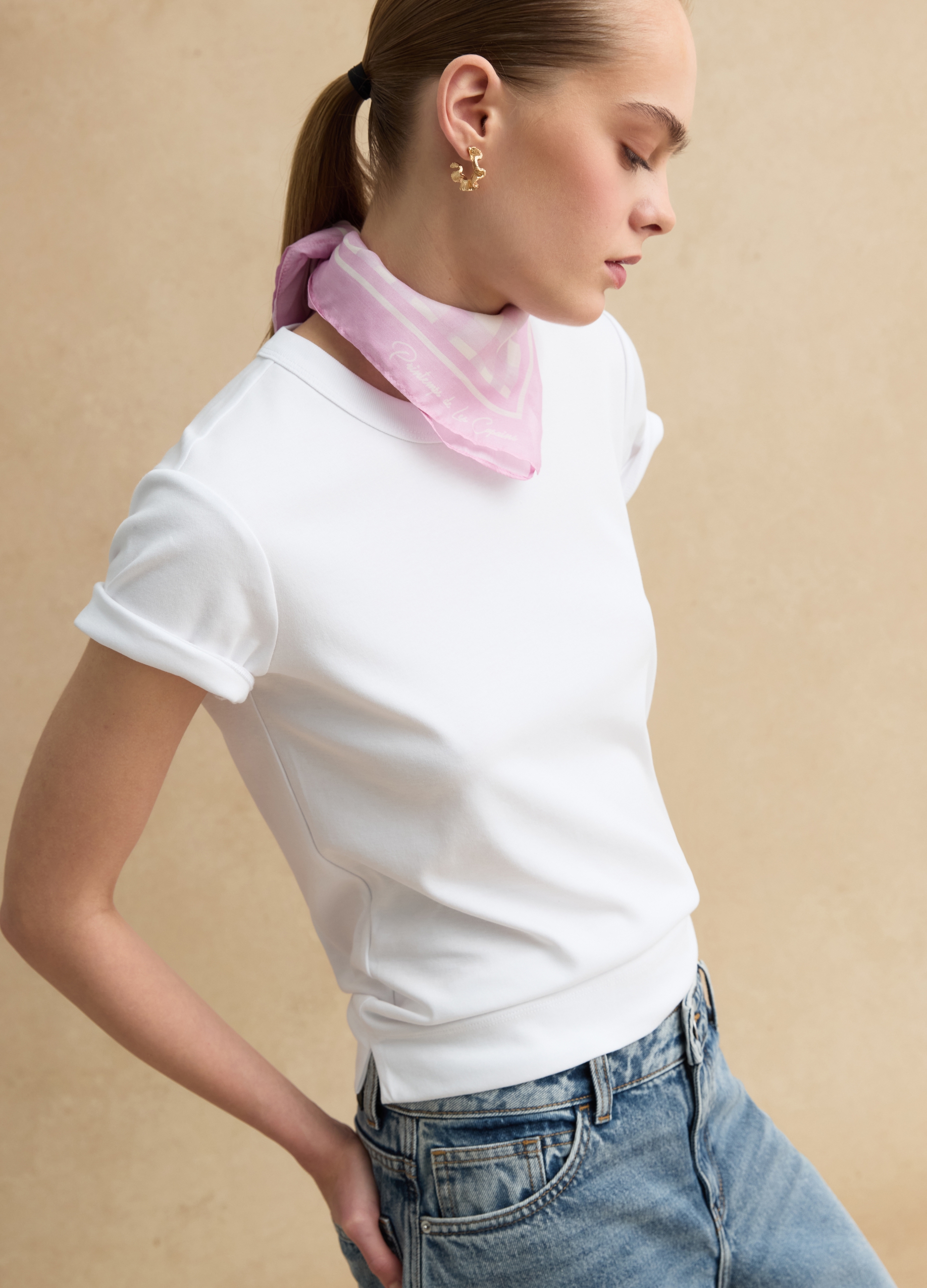 LES COPAINS, Camiseta Blanca De Manga Corta Regular Fit En Mezcla De Algodón, Mujer, Blanco óptico, Talla: XXL