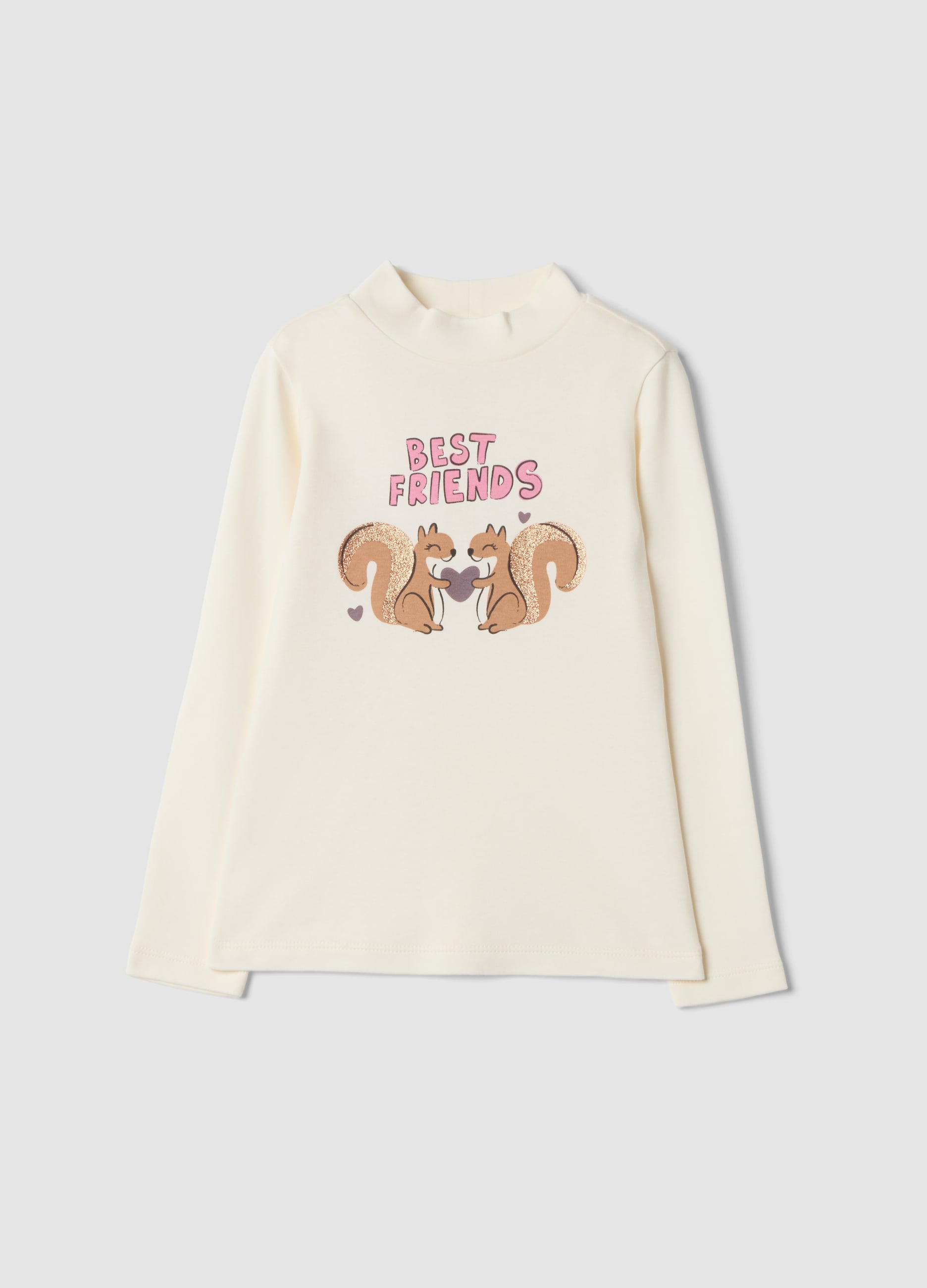 OVS KIDS , T-shirt Bianca In Puro Cotone Organico Con Collo Rialzato, Bambina, Bianco, Taglia: 9-10