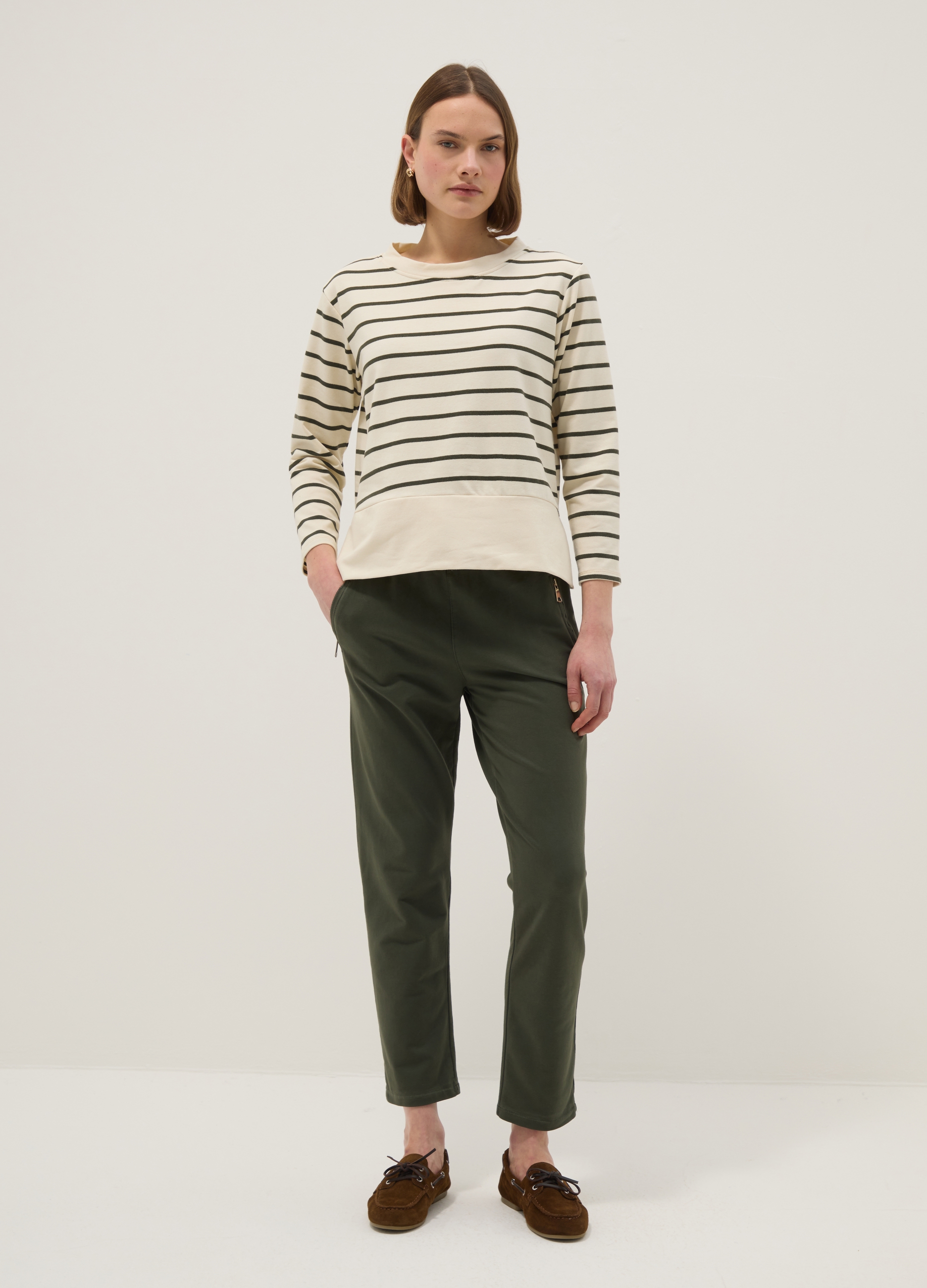 HYBRID, Pantaloni In Cotone Elasticizzato Verdi Regular Fit, Donna, Verde, Taglia: XL