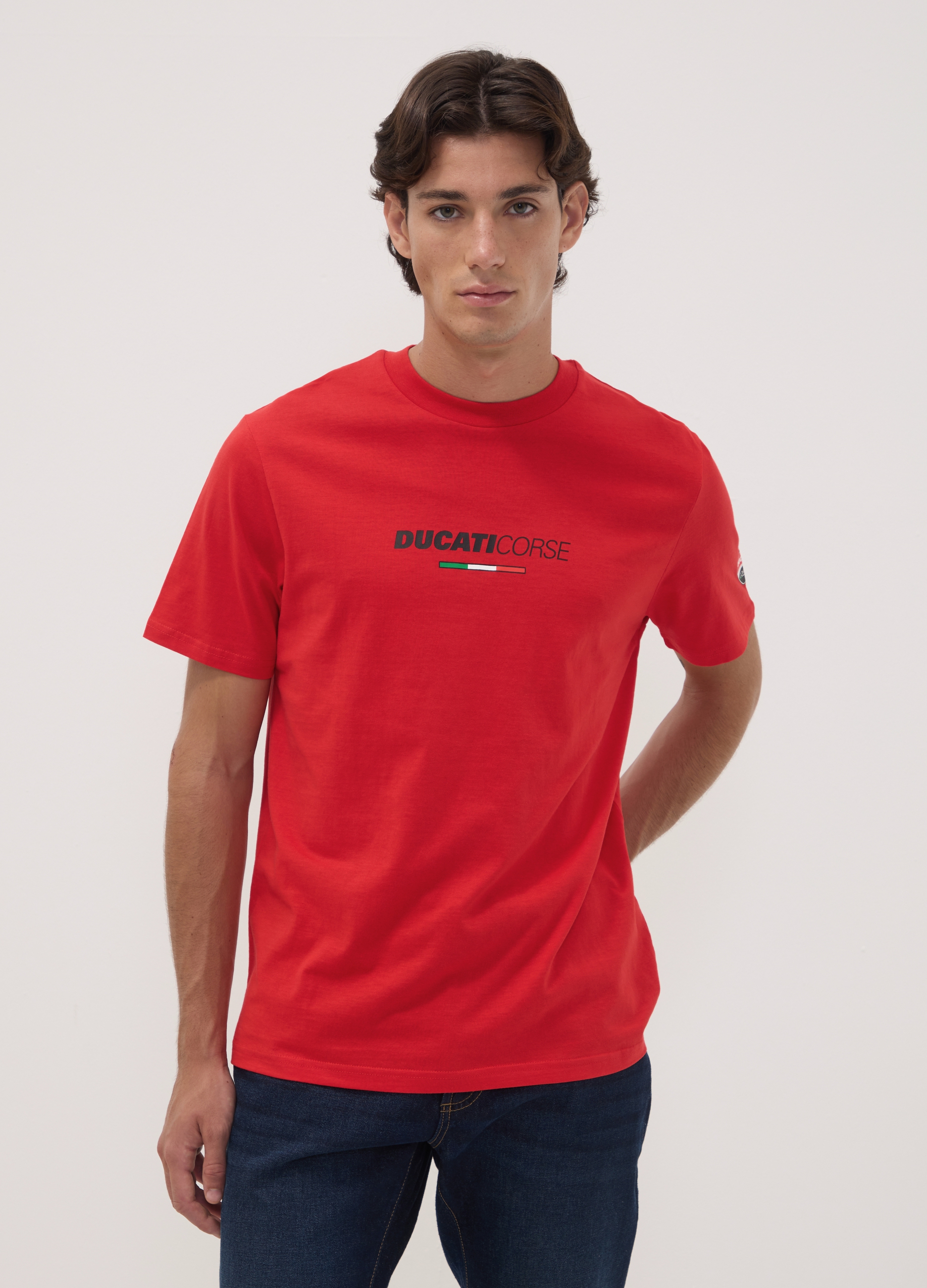OVS, T-shirt Rossa In Puro Cotone Con Stampa Ducati, Uomo, Rosso, Taglia: L