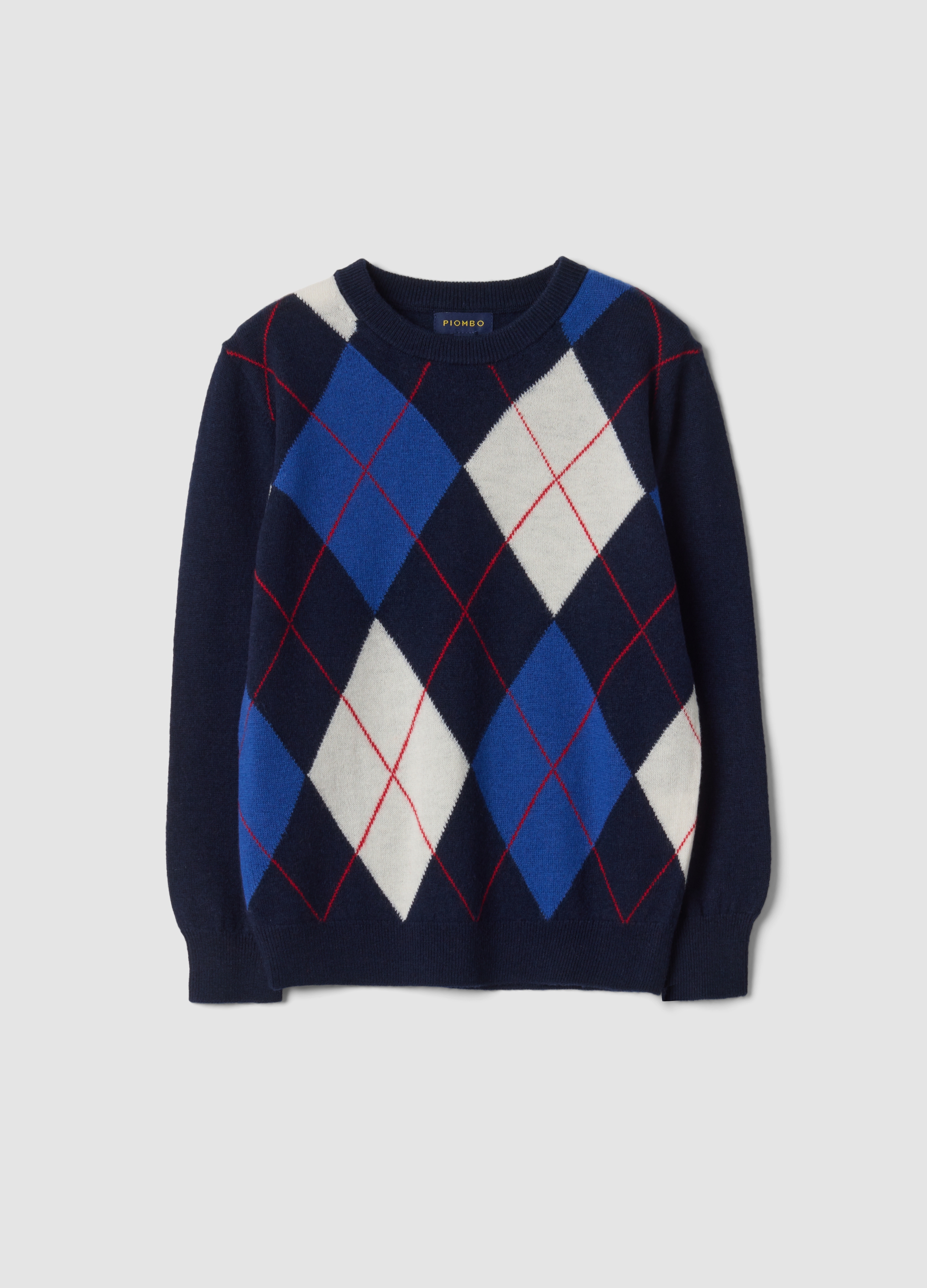 PIOMBO KIDS, Maglione Blu In Pura Lana Con Girocollo Jacquard, Bambino, Blu, Taglia: 8