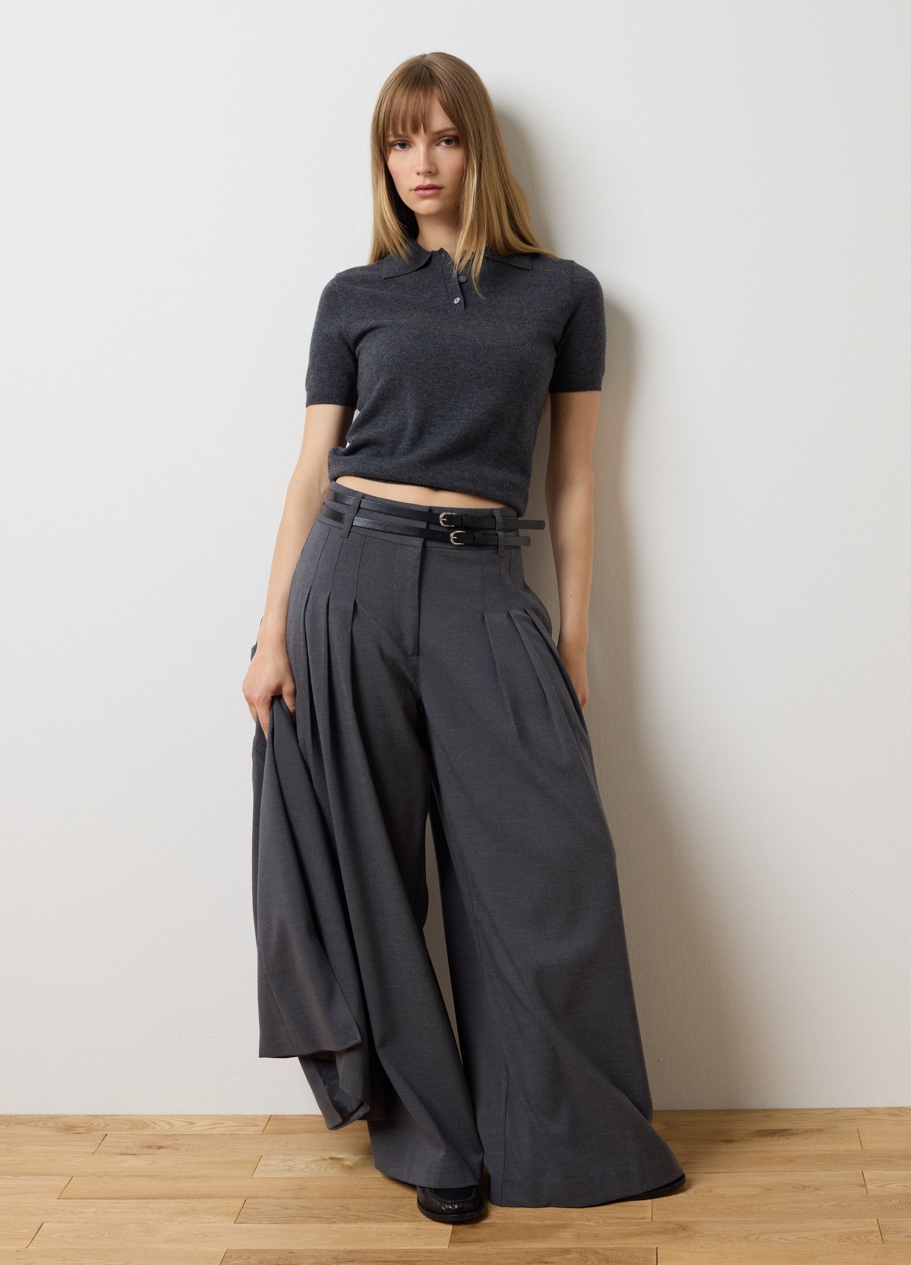 OVS, Pantalones Grises De Pierna Ancha, Mujer, Gris jaspeado, Talla: 36