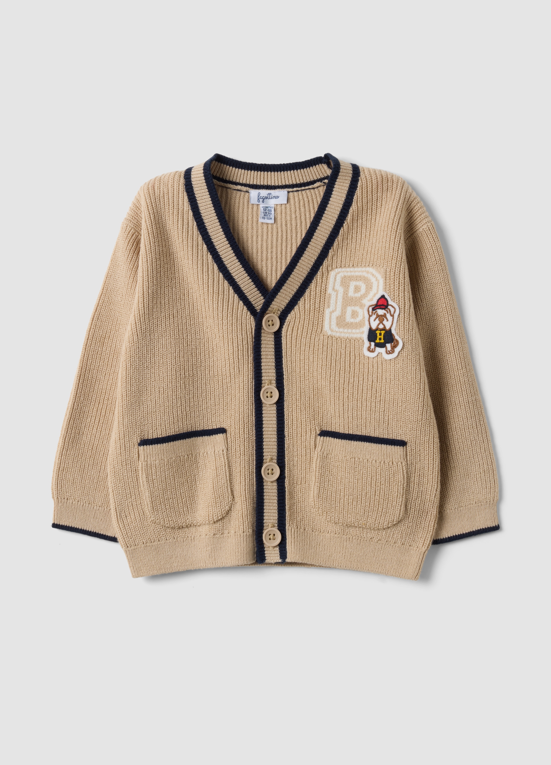 FAGOTTINO, Cardigan Beige In Misto Cotone Con Scollo A V Per Bimbo, Bambino, Beige, Taglia: 30-36