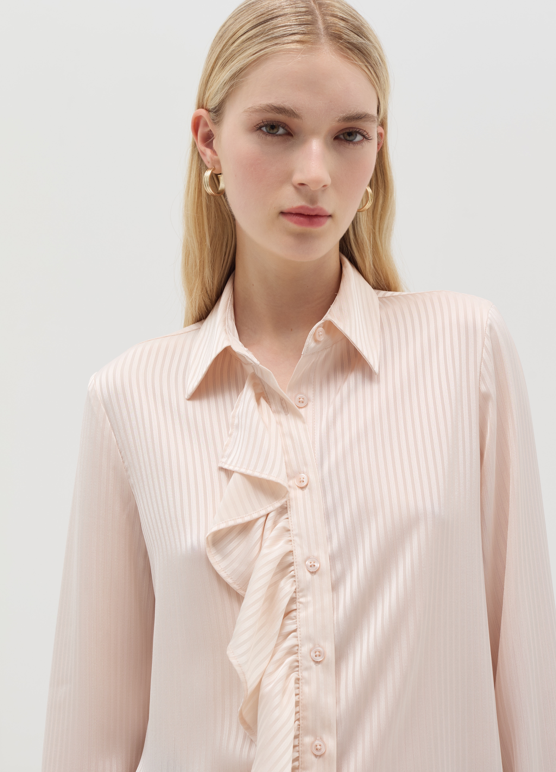 OVS, Camicia In Satin A Righe Con Volant, Donna, Rosa, Taglia: 42