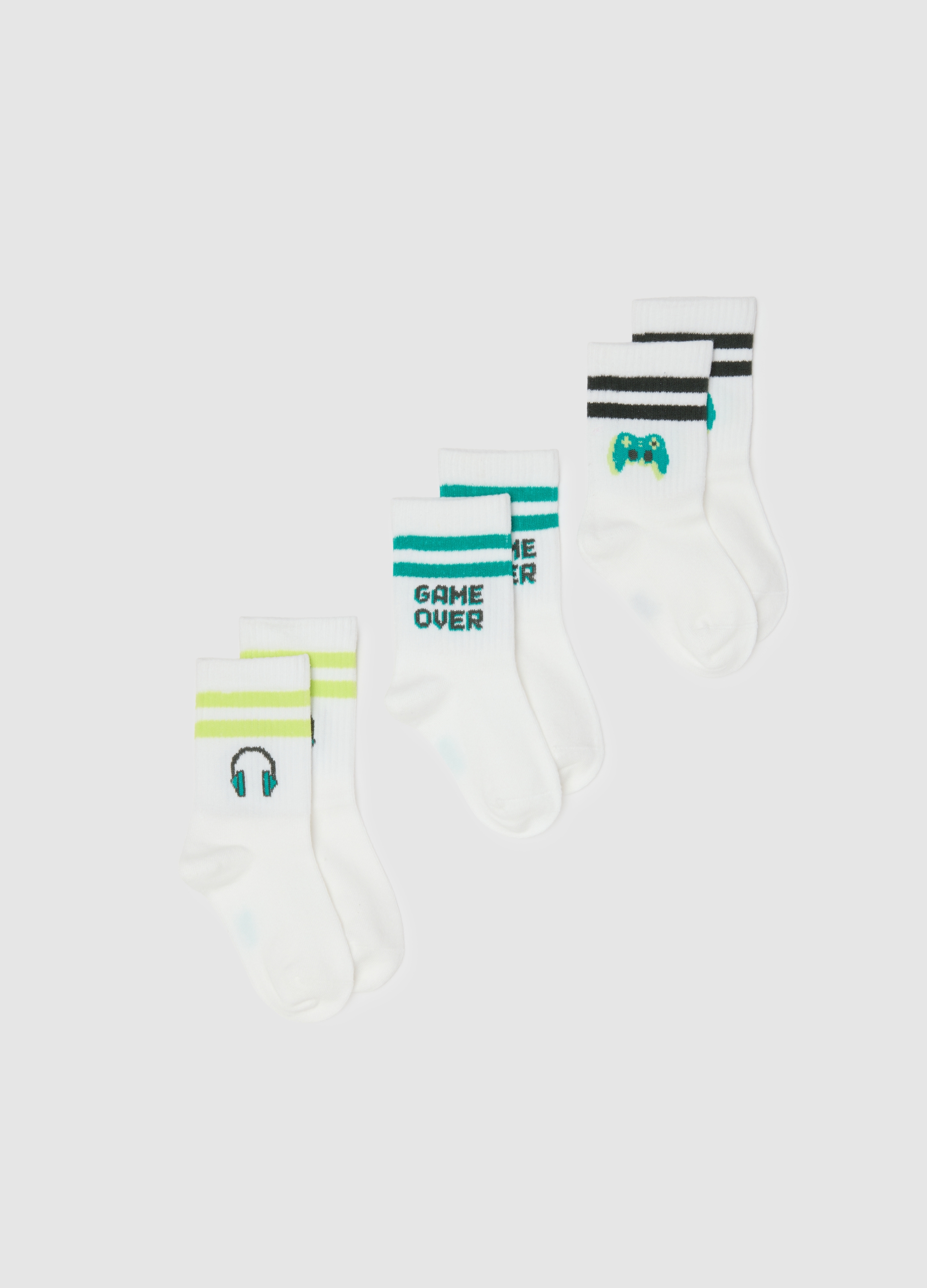 OVS KIDS, Tripack De Calcetines Cortos Infantiles De Algodón Multicolor Elásticos, Niño, Green/White, Talla: 25/27