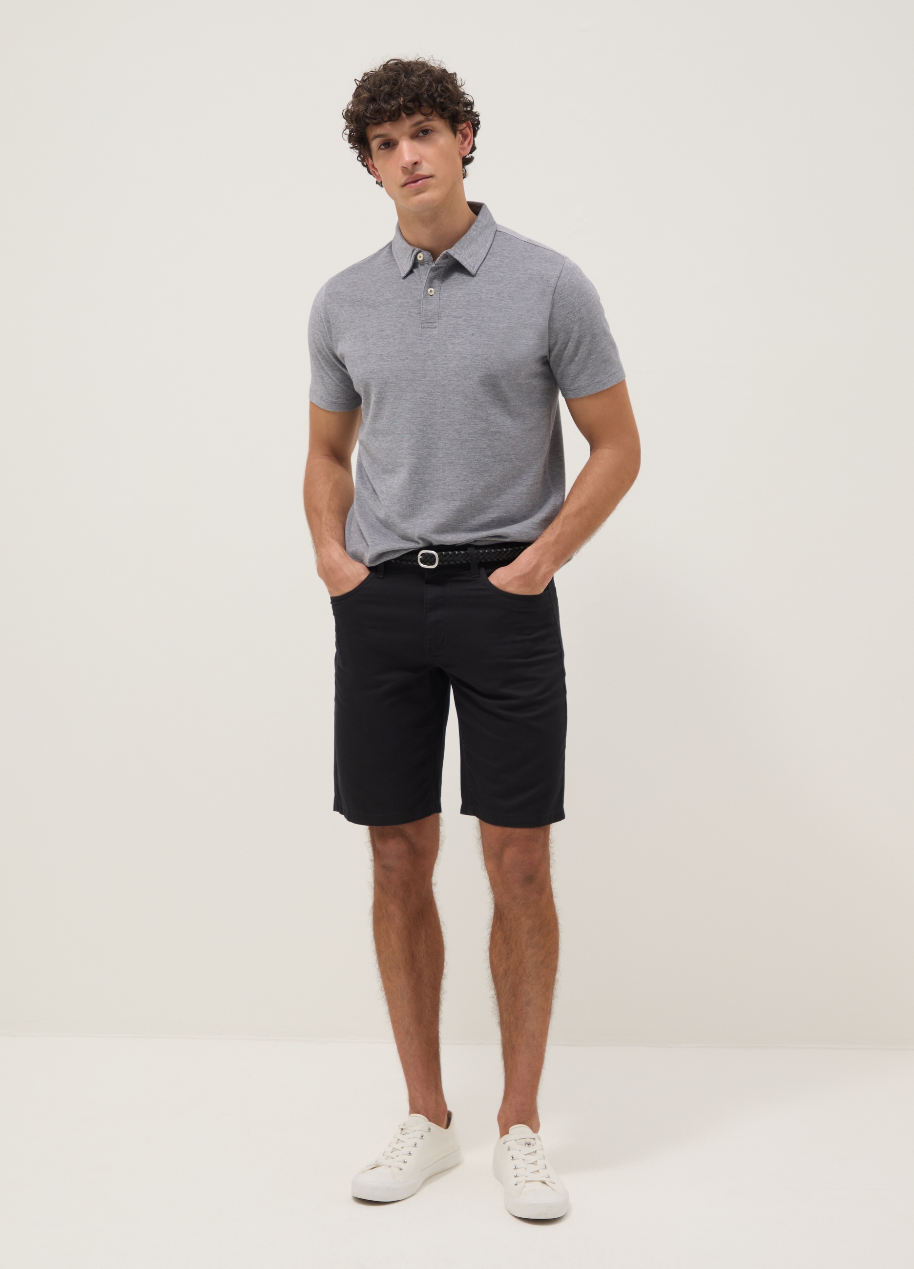 Bermudas Azules De Algodón Puro De Cinco Bolsillos, Corte Regular, Hombre, Negro, Talla: 52