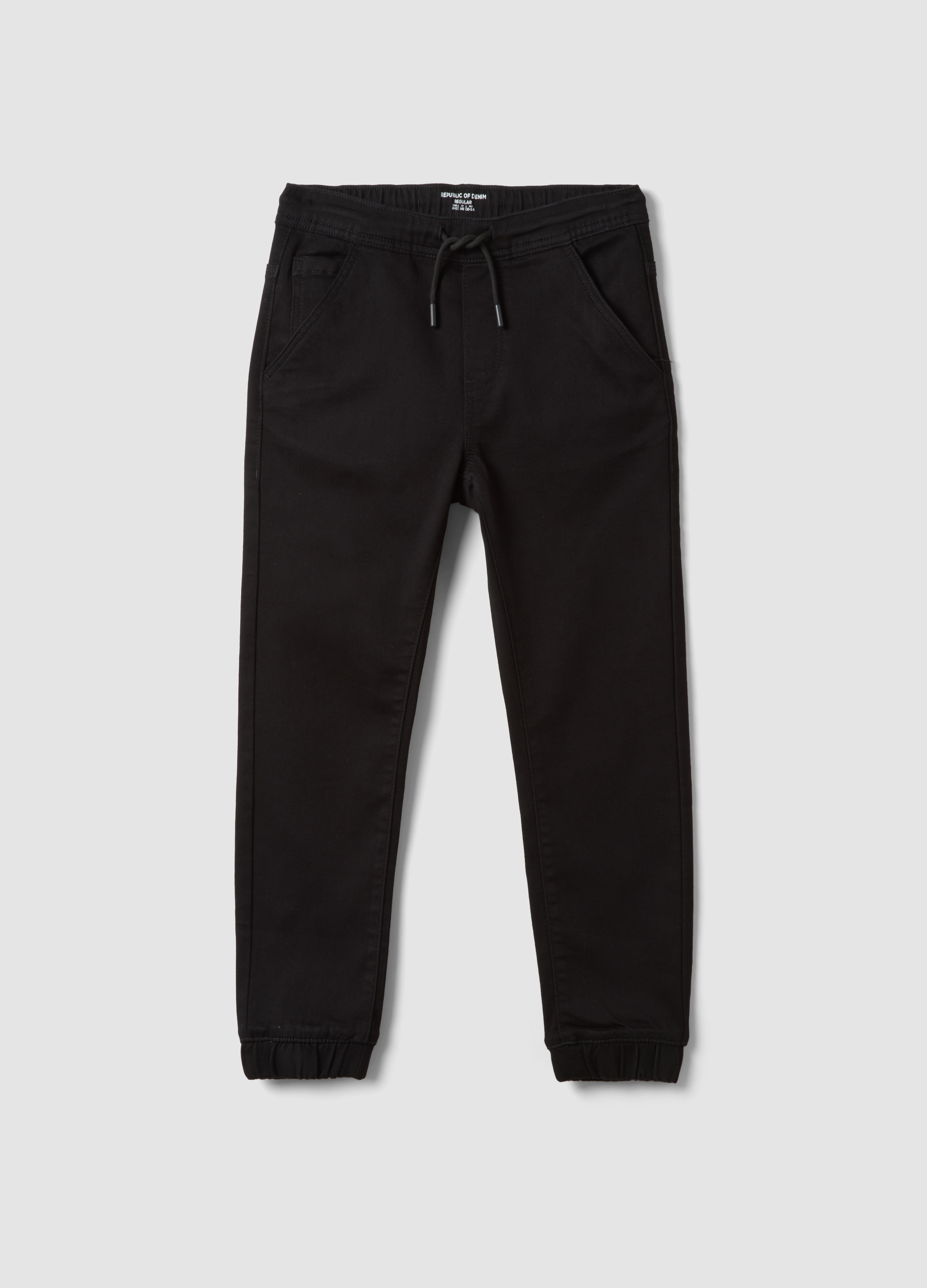 REPUBLIC OF DENIM, Jogger Denim Nero In Cotone Elasticizzato Con Vita Elastica Per Ragazzo, Bambino, Nero, Taglia: 14-15