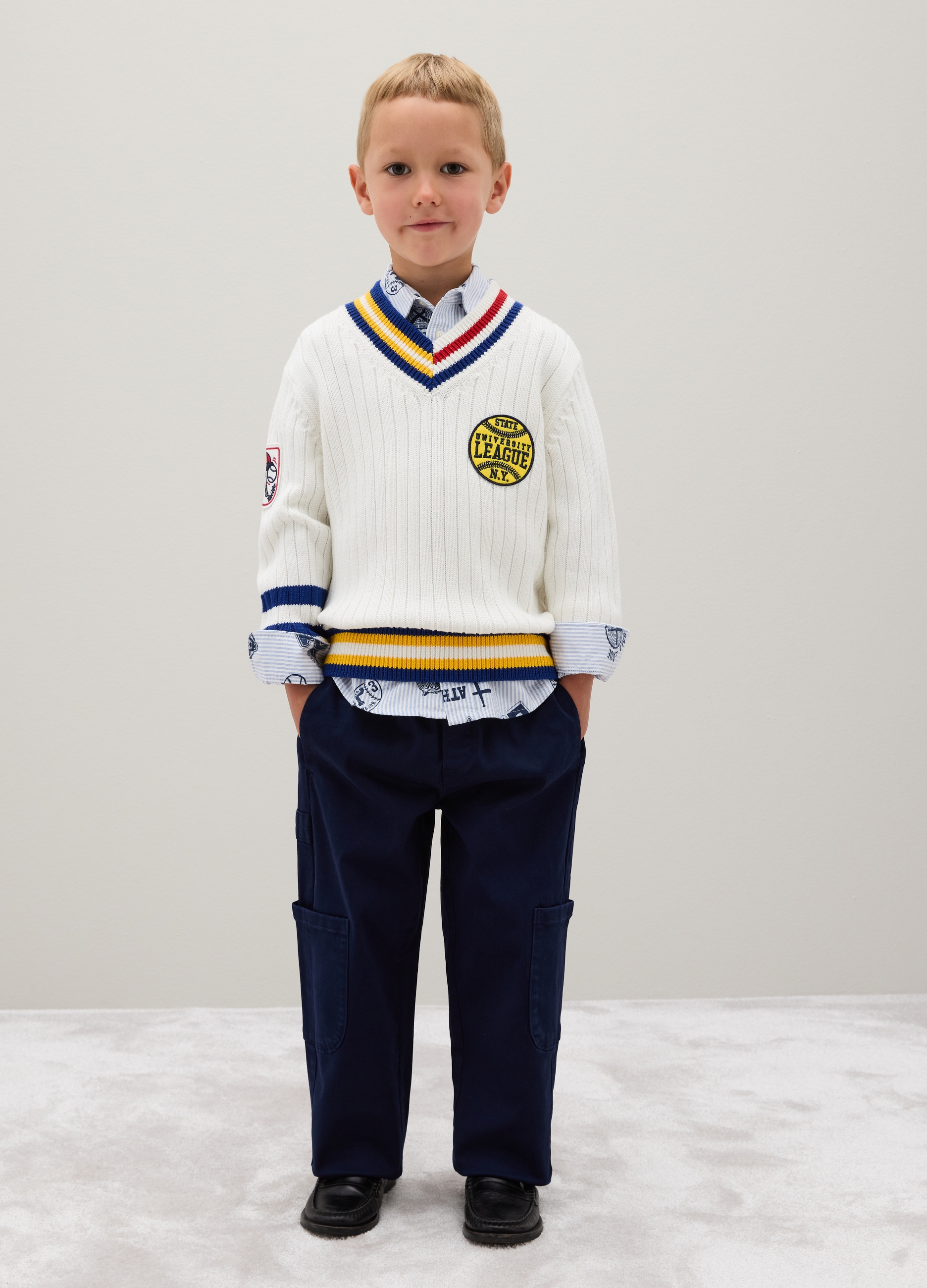 Pantalones Holgados De Niño En Algodón Elástico Azul, Niño, Azul oscuro, Talla: 12