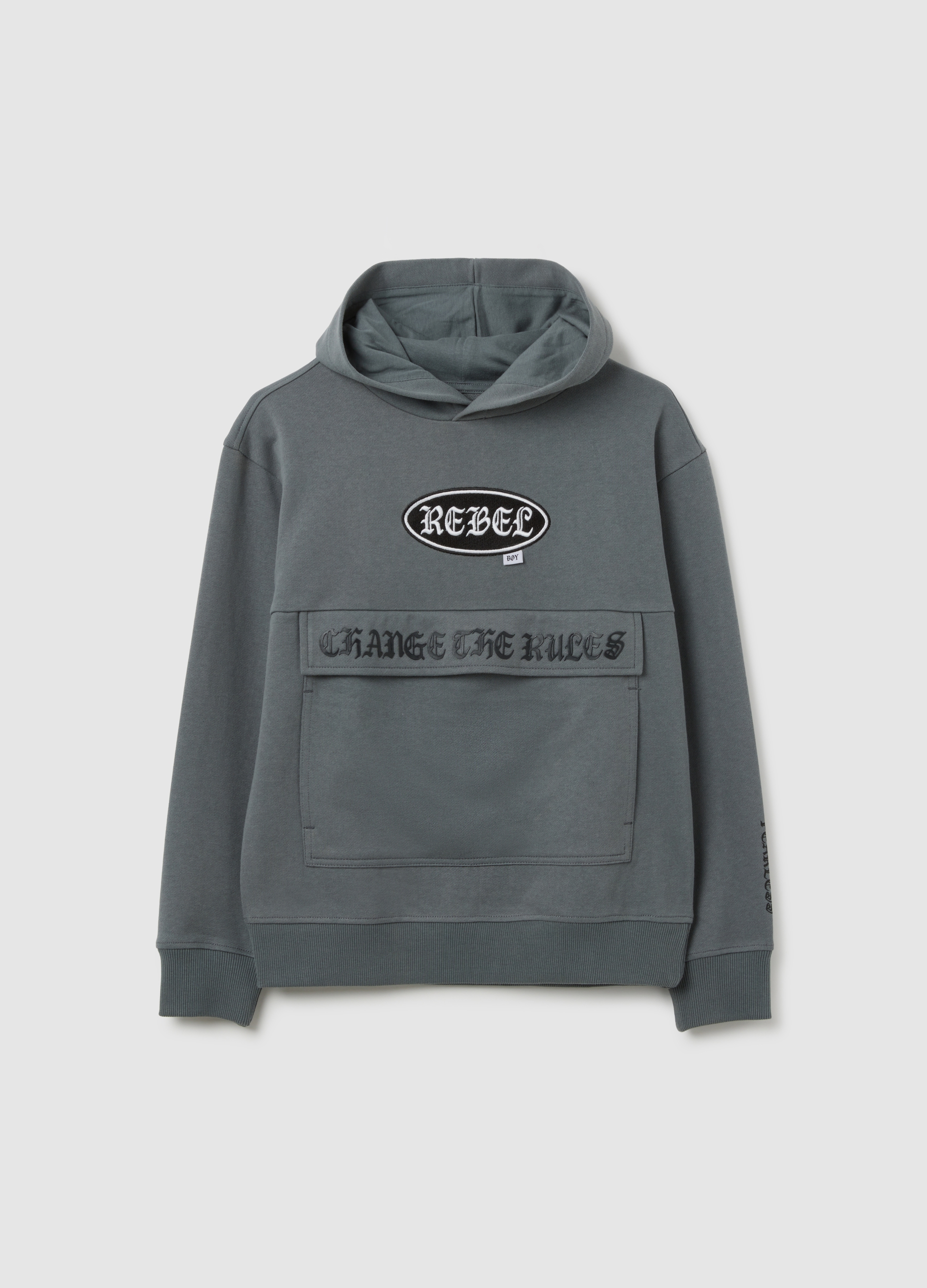 Felpa Grigia Con Cappuccio Da Ragazzo In Puro Cotone, Niño, Gris claro, Talla: 12-13