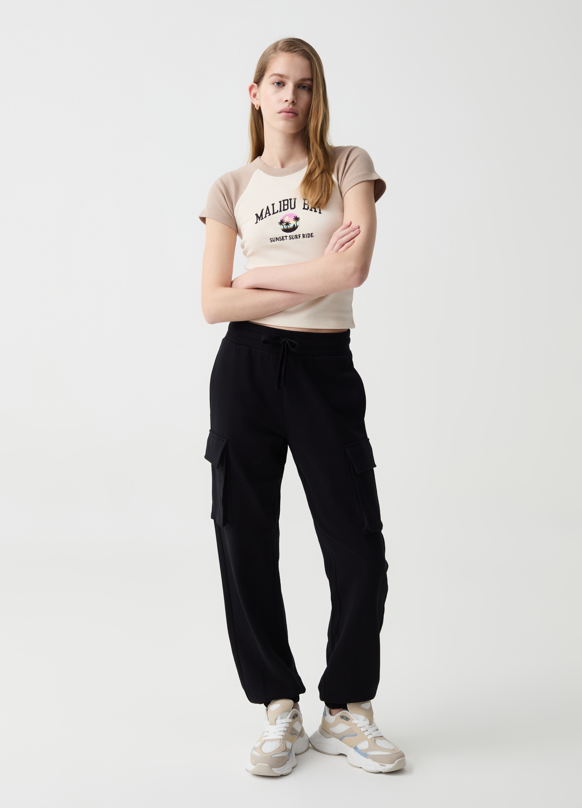 BABY ANGEL, Jogger Cargo In Felpa Con Coulisse, Donna, Nero, Taglia: L