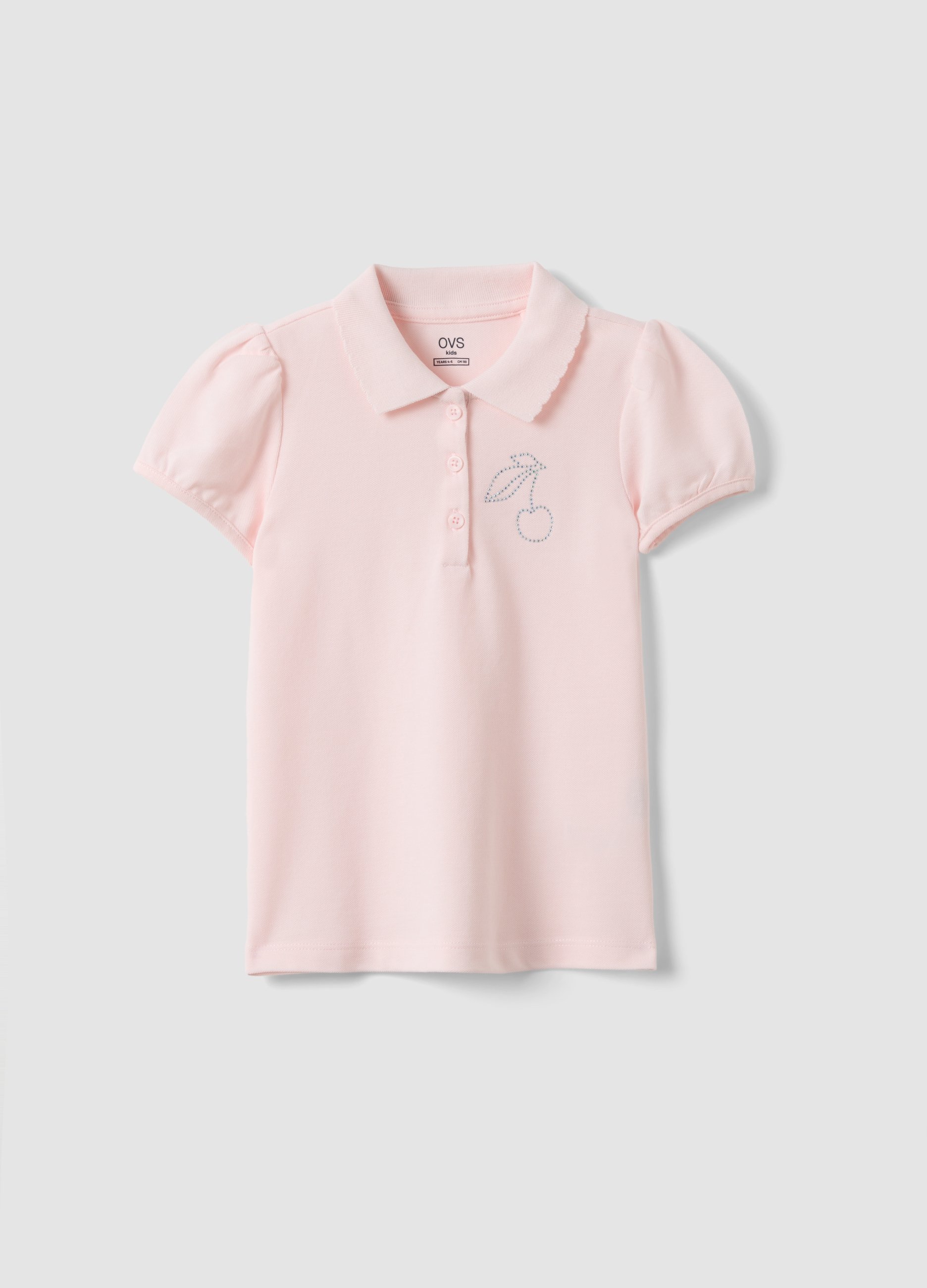 OVS KIDS, Polo Rosa De Niña En Algodón Puro, Corte Regular, Con Cereza, Niña, Rosa Claro, Talla: 6-7