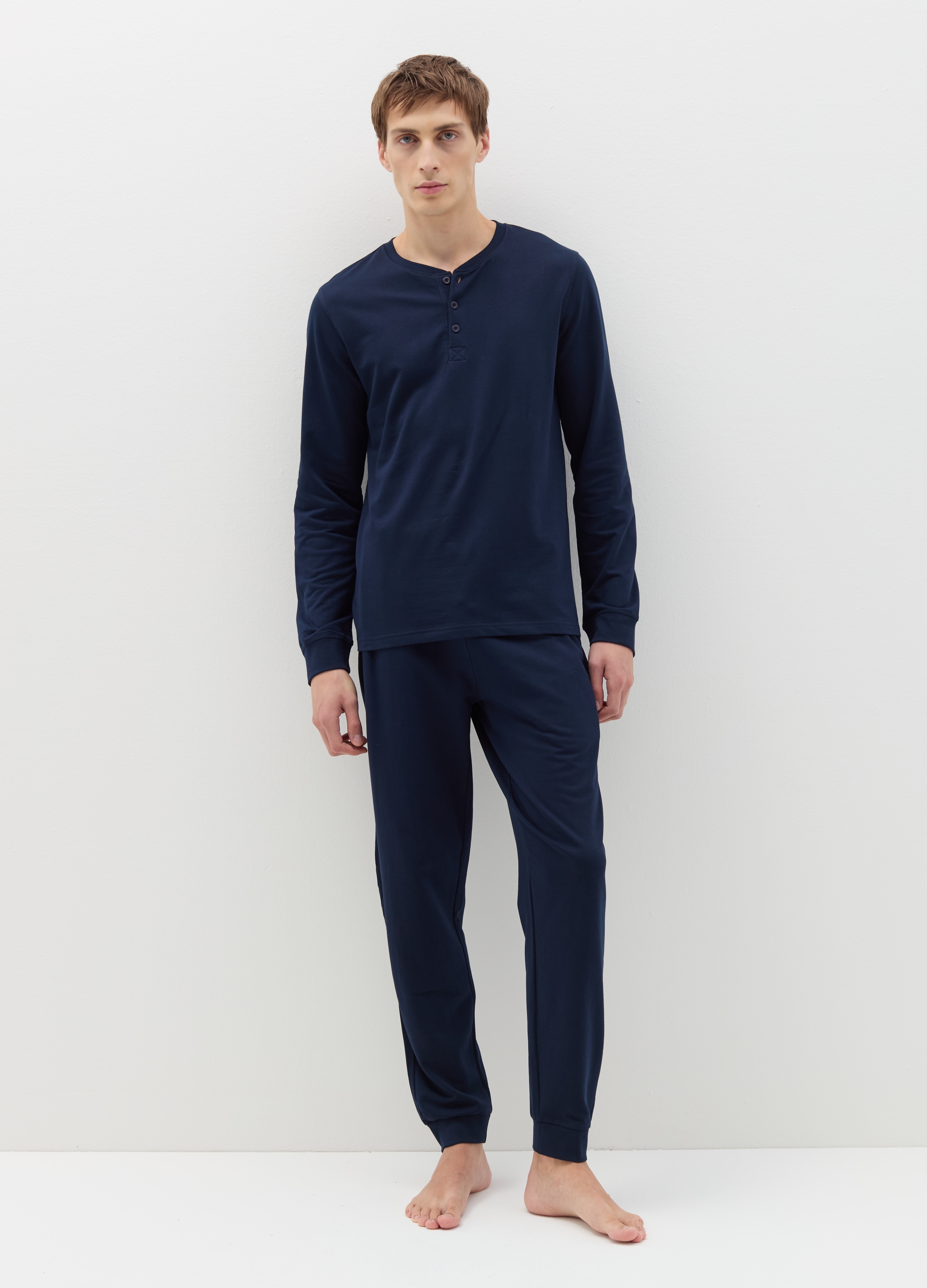 OVS, Pijama Largo Con Cuello Panadero, Hombre, Azul Noche, Talla: S