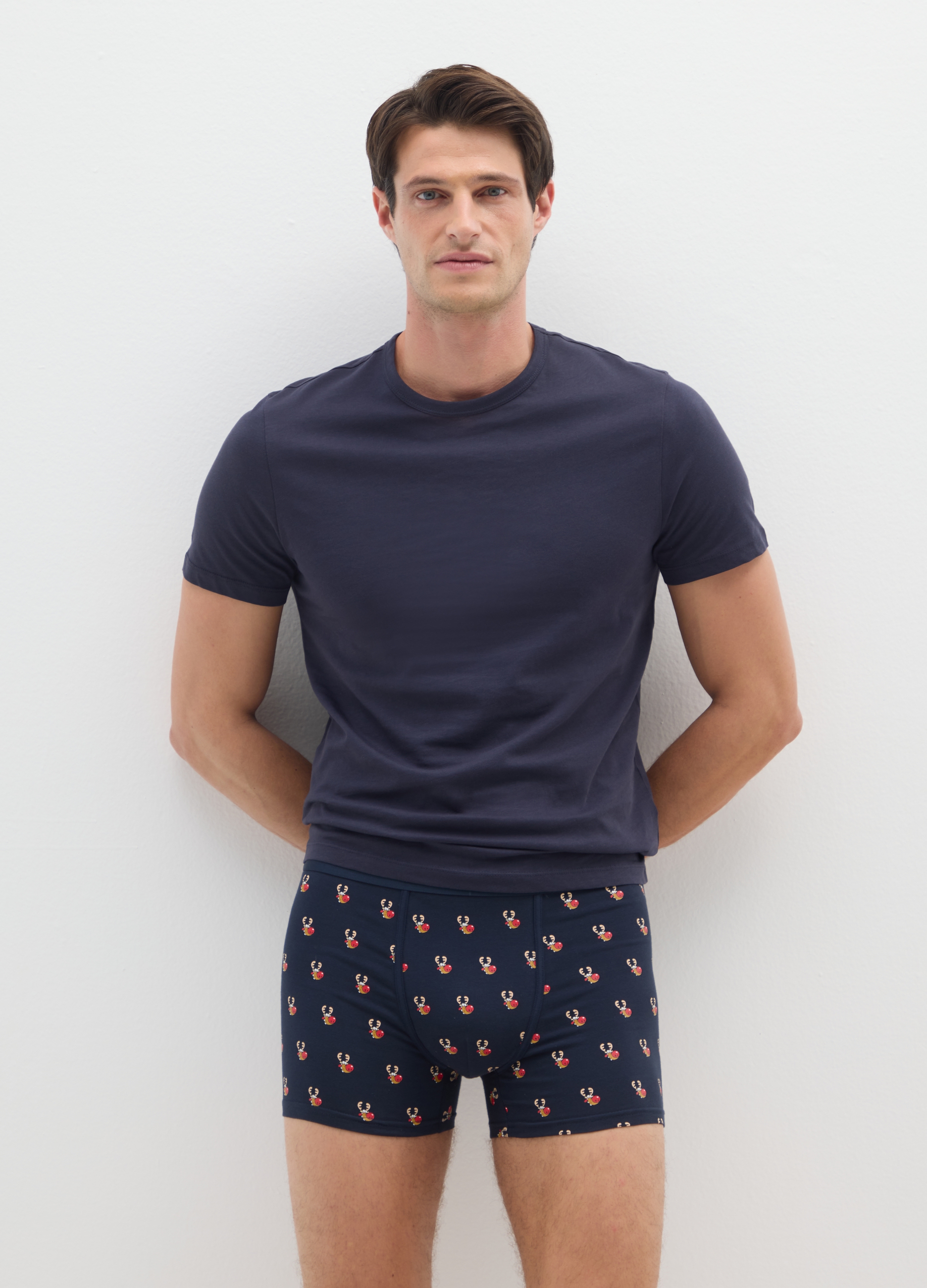 Boxer Natalizi In Cotone Elasticizzato Blu Regular Fit, Hombre, Azul oscuro, Talla: M