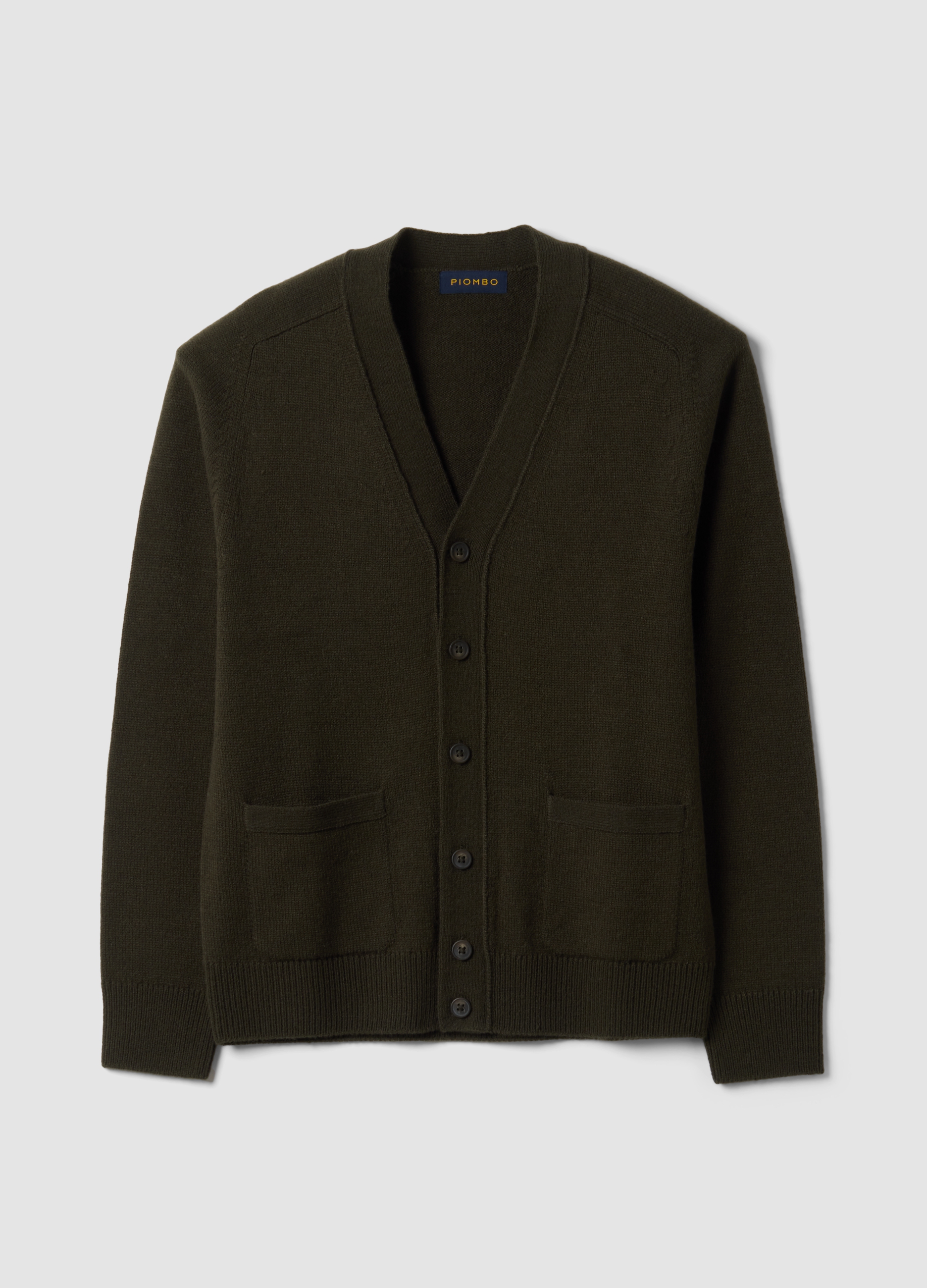 PIOMBO, Cardigan Verde In Misto Lana Con Scollo Profondo A V, Uomo, Nero, Taglia: S