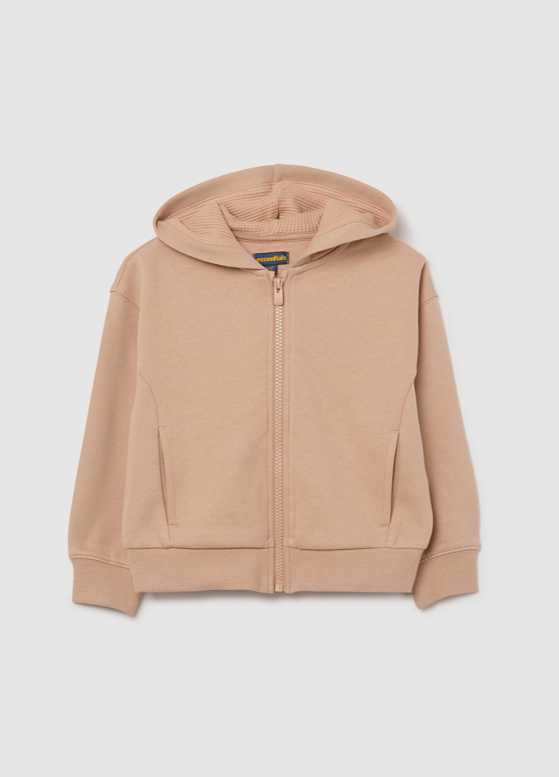 OVS KIDS, Sudadera Beige Para Niña En Algodón Puro Corte Regular Con Capucha Y Cremallera, Niña, Beige Claro, Talla: 5-6