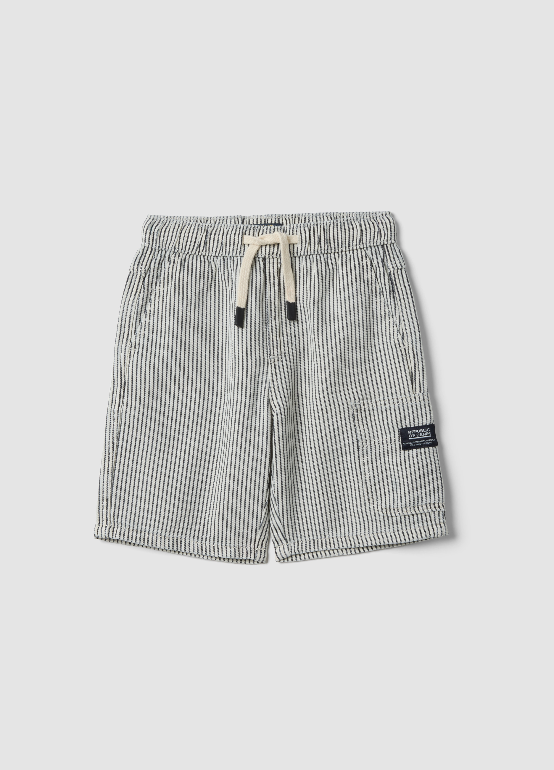 OVS KIDS, Short Cargo De Algodón 100% A Rayas Multicolor Para Niño, Corte Regular, Niño, Blanco/azul, Talla: 6-7