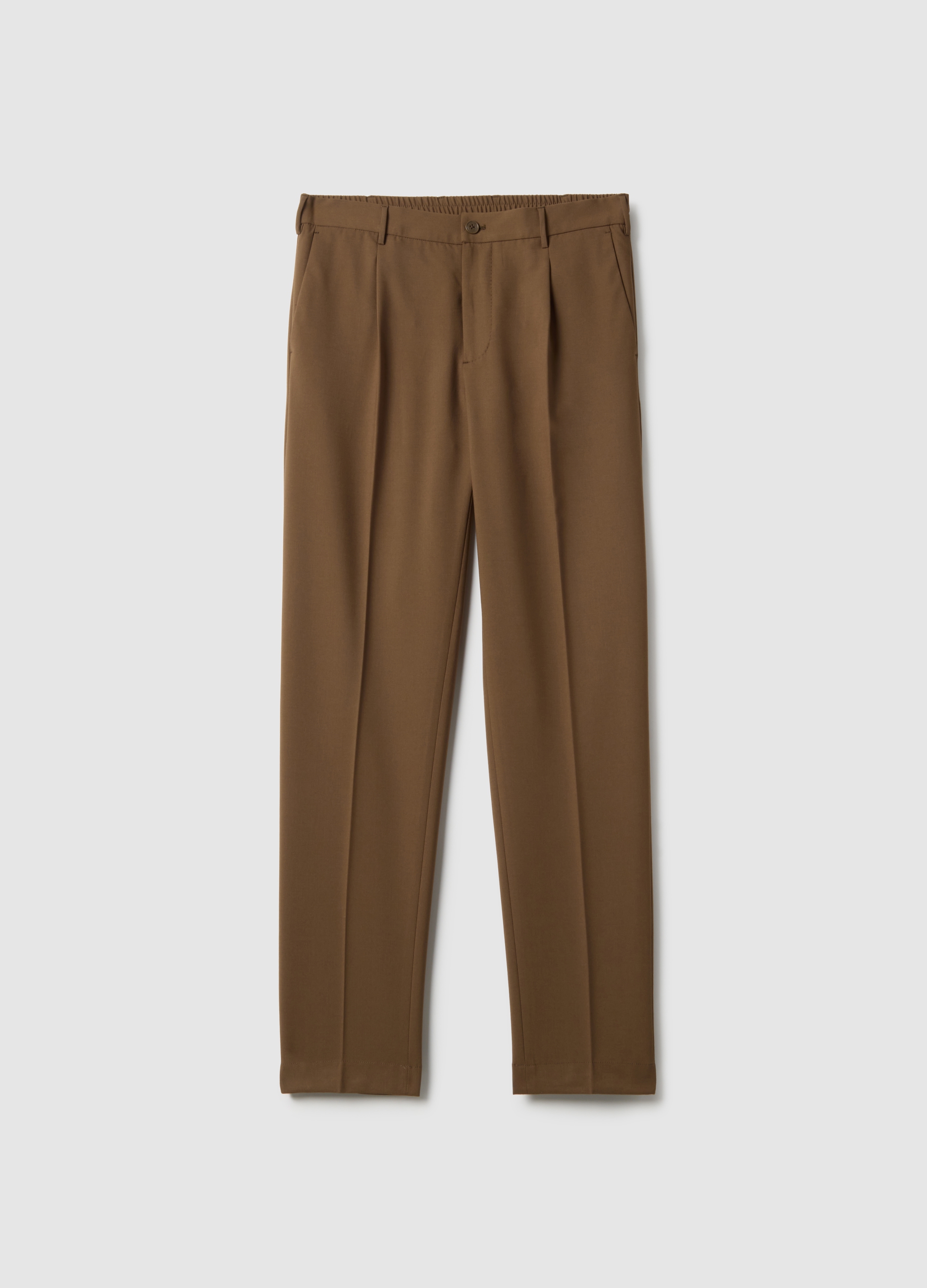 PIOMBO, Pantalones Elegantes Marrones Slim Fit Con Cintura Elástica, Hombre, Marrón tabaco, Talla: 48