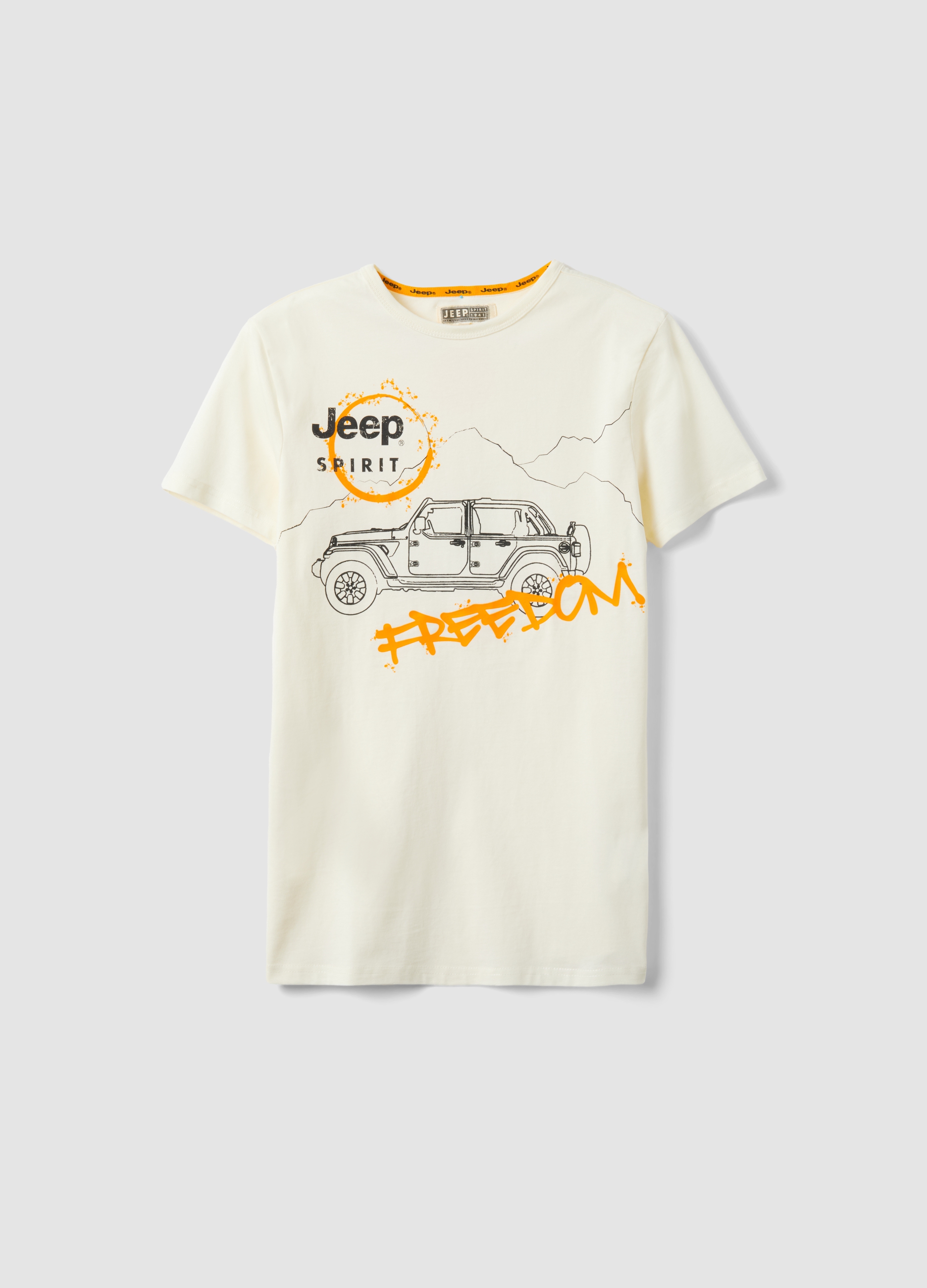 JEEP, T-shirt In Puro Cotone Bianca Da Bambino Regular Fit Con Stampa, Bianco, Taglia: 13-14