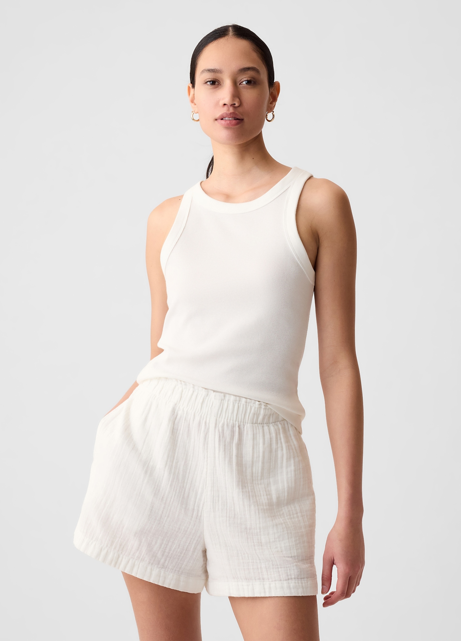 GAP, Tank Top A Costine Con Scollo Halter, Donna, Bianco, Taglia: M