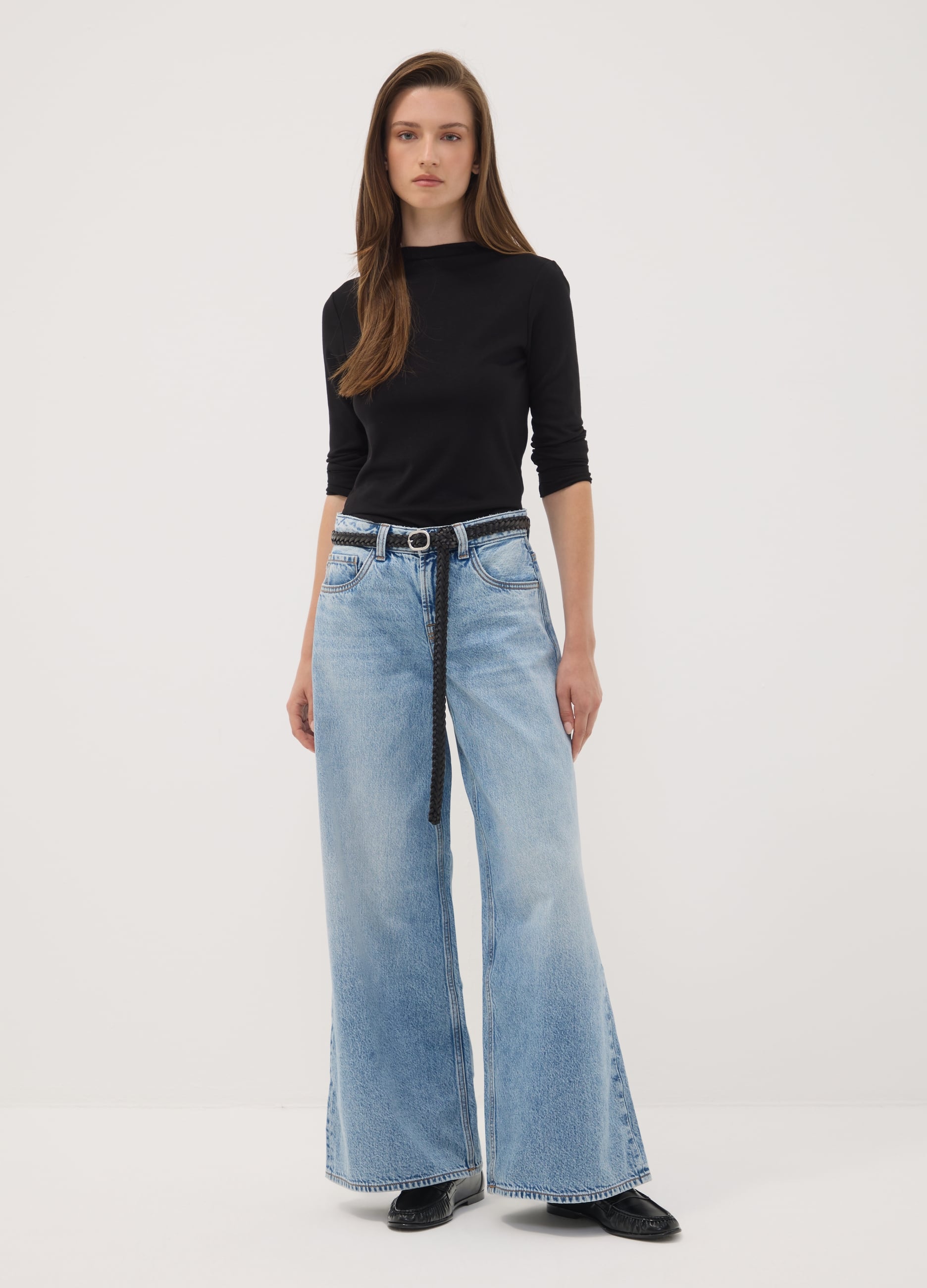 REPUBLIC OF DENIM, Jeans Azzurri In Puro Cotone Super Wide Leg, Donna, Azzurro, Taglia: 40