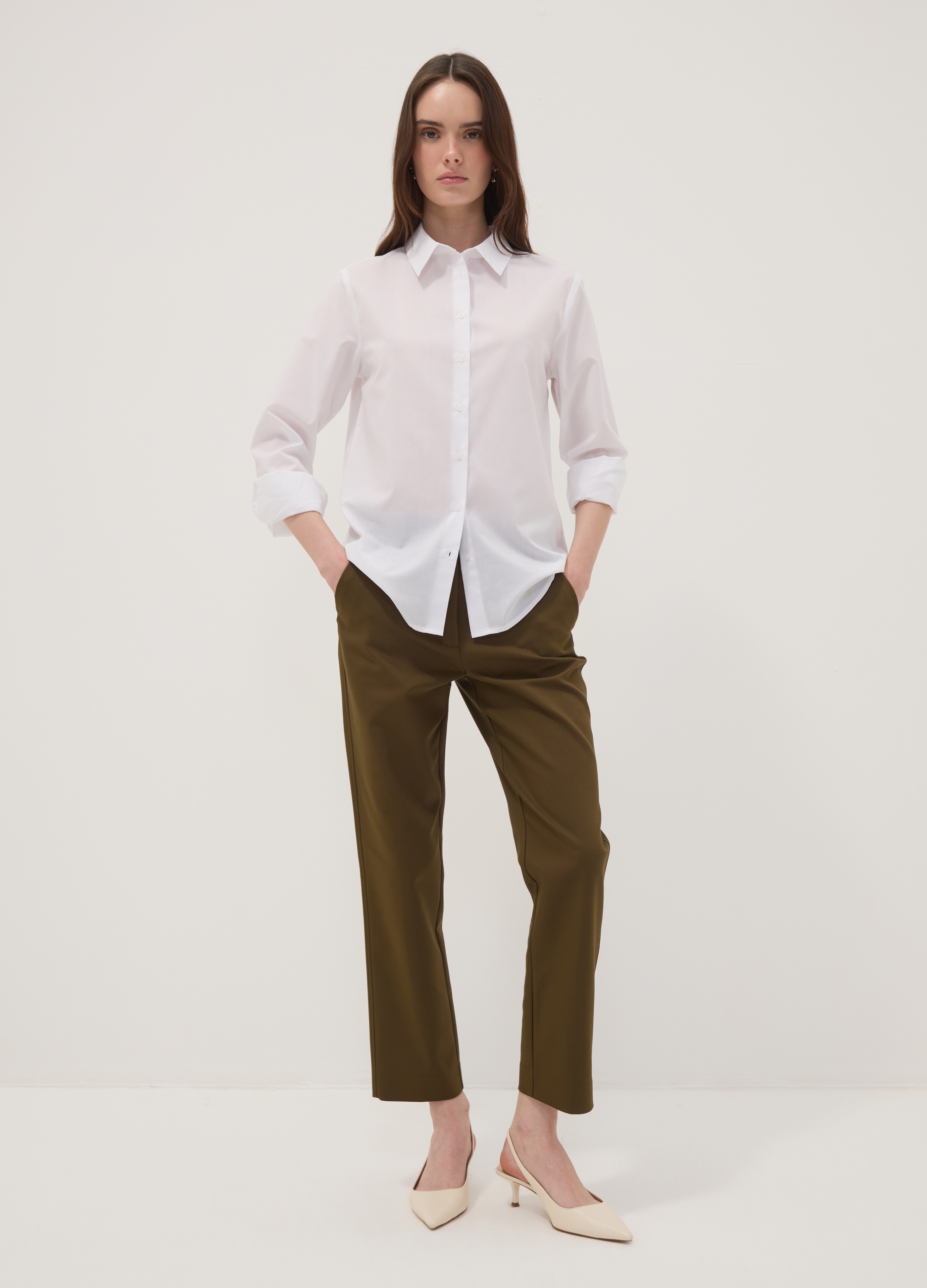 OVS, Pantaloni Verdi In Cotone Elasticizzato Slim, Donna, Verde, Taglia: 46