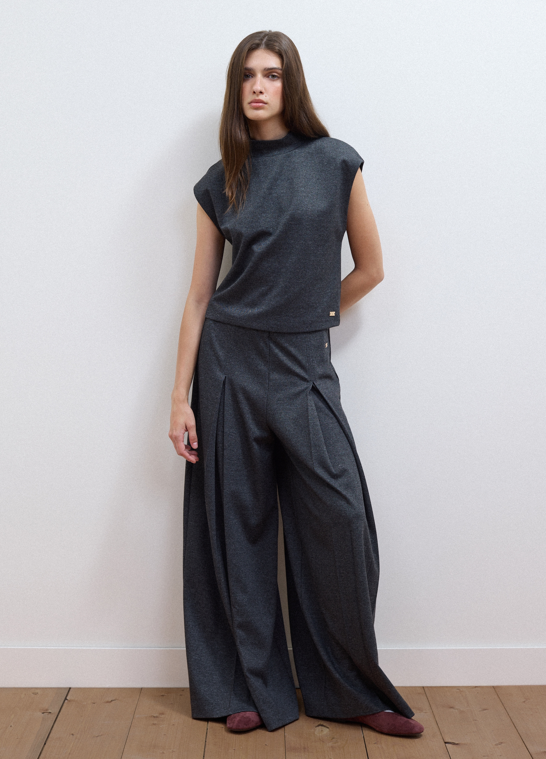 LES COPAINS, Pantaloni Formali Grigi In Viscosa Elasticizzata Baggy Fit, Donna, Grigio, Taglia: XS