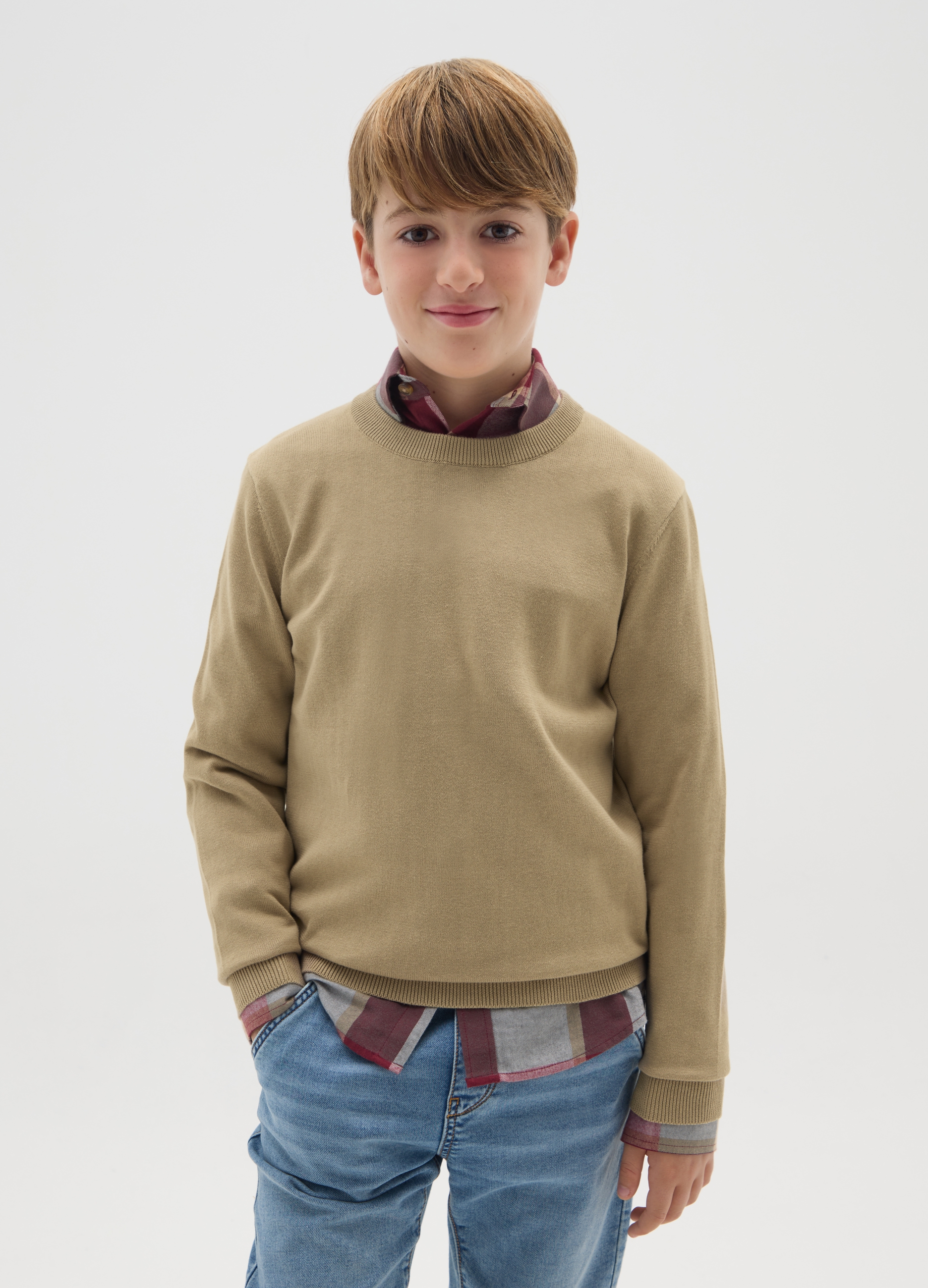 OVS KIDS, Maglione Da Ragazzo In Puro Cotone Beige Regular Fit, Bambino, Beige, Taglia: 10-11