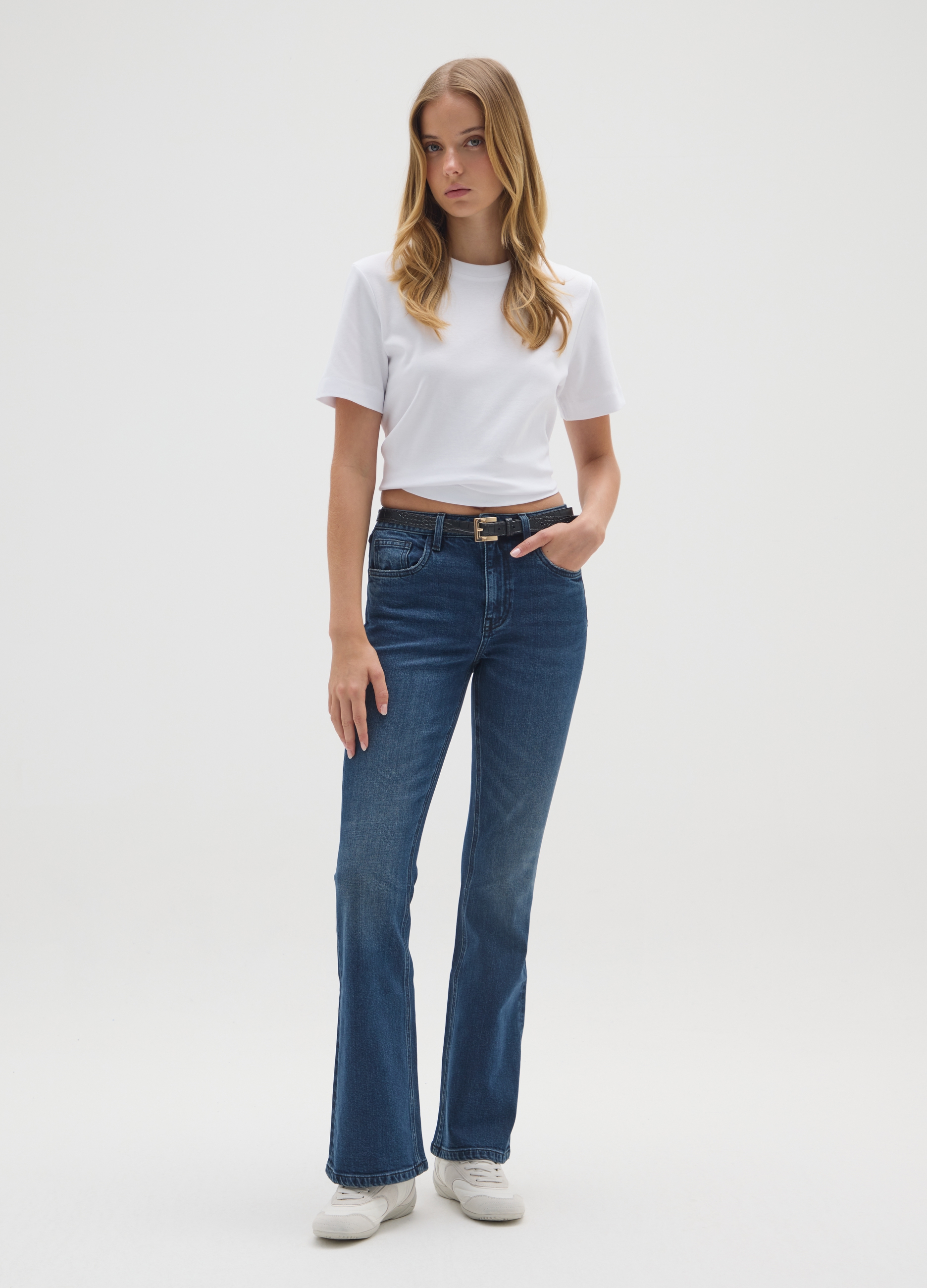 OVS, Jeans Flare De Algodón Elástico Azul, Mujer, Azul oscuro, Talla: 36