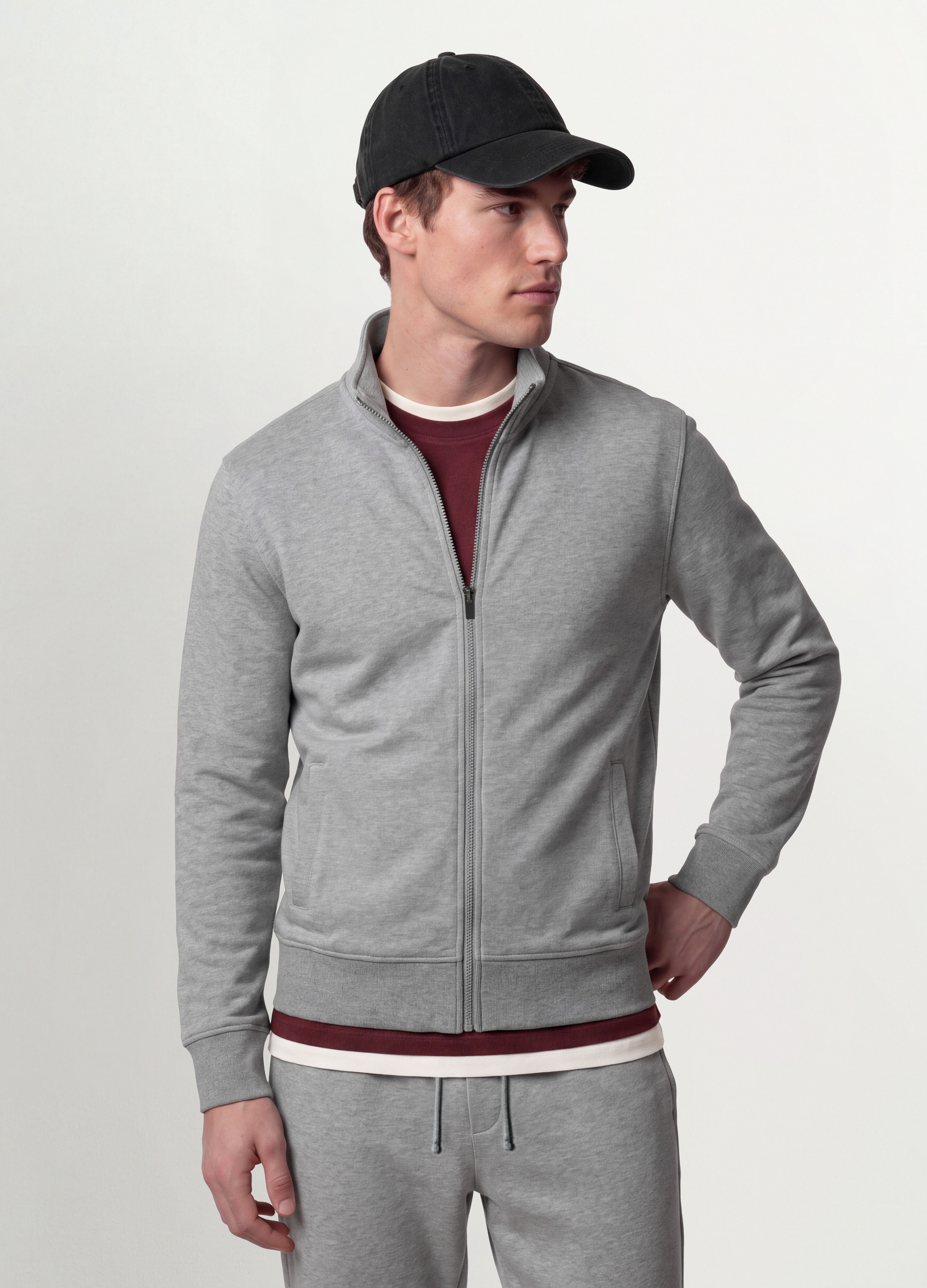 OVS, Felpa Grigia In Misto Cotone Con Girocollo E Zip Regular Fit, Uomo, Grigio, Taglia: L