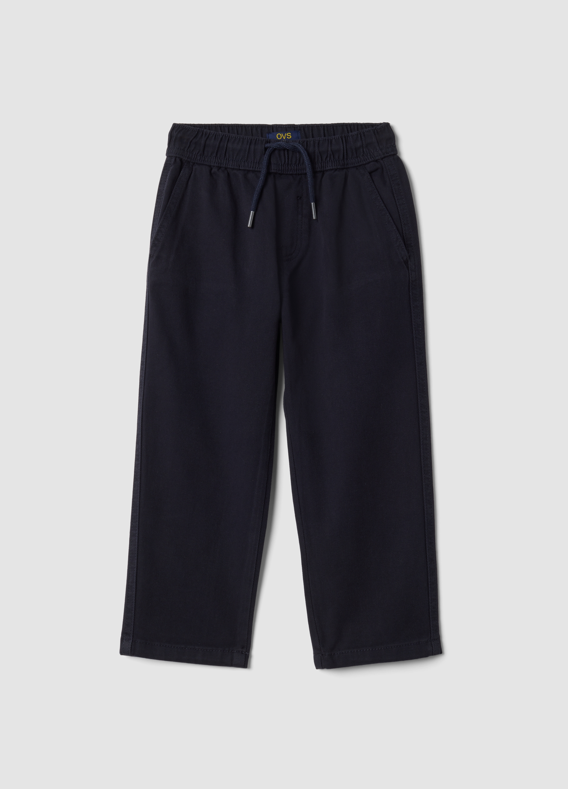 OVS KIDS, Pantaloni Blu In Twill Di Cotone Elasticizzato Regular Fit, Bambino, Blu, Taglia: 3-4