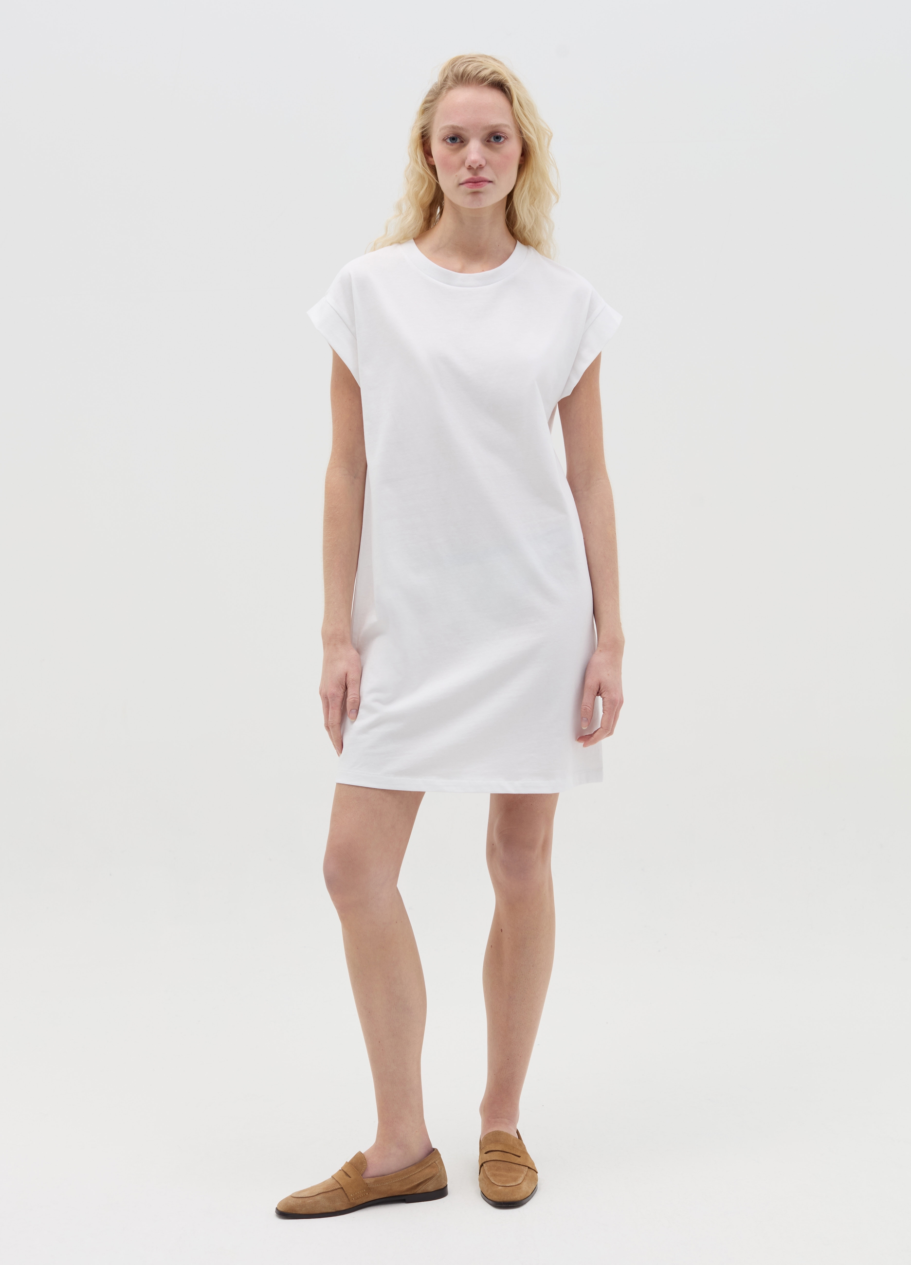 OVS , Abito T-shirt Essential In Cotone Bianco, Donna, Bianco, Taglia: M