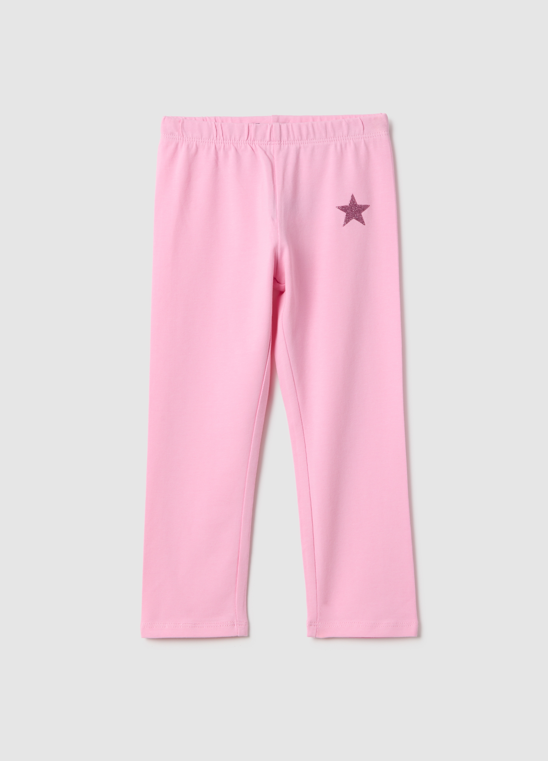 OVS KIDS, Leggings Rosas Ajustados De Algodón Elástico Para Niñas Con Estrella, Niña, Rosa Claro, Talla: 8-9