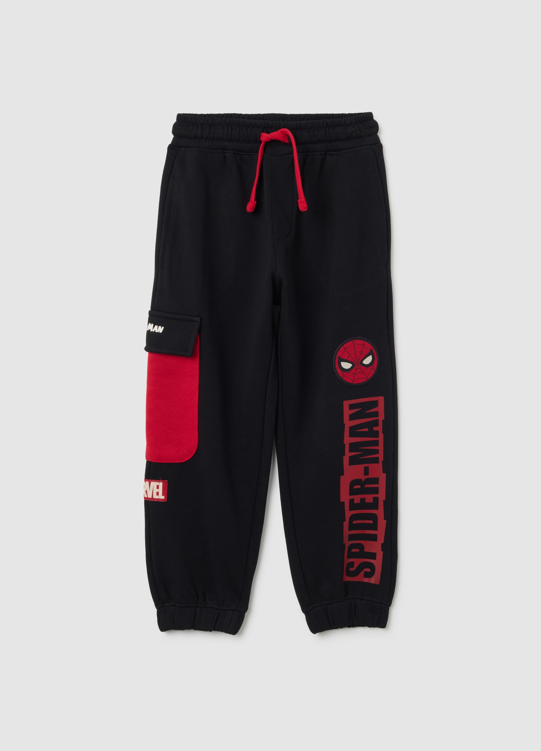 Pantalones Jogger Para Niños En Mezcla De Algodón Multicolor Ajuste Regular, Niño, Negro/Rojo, Talla: 5-6