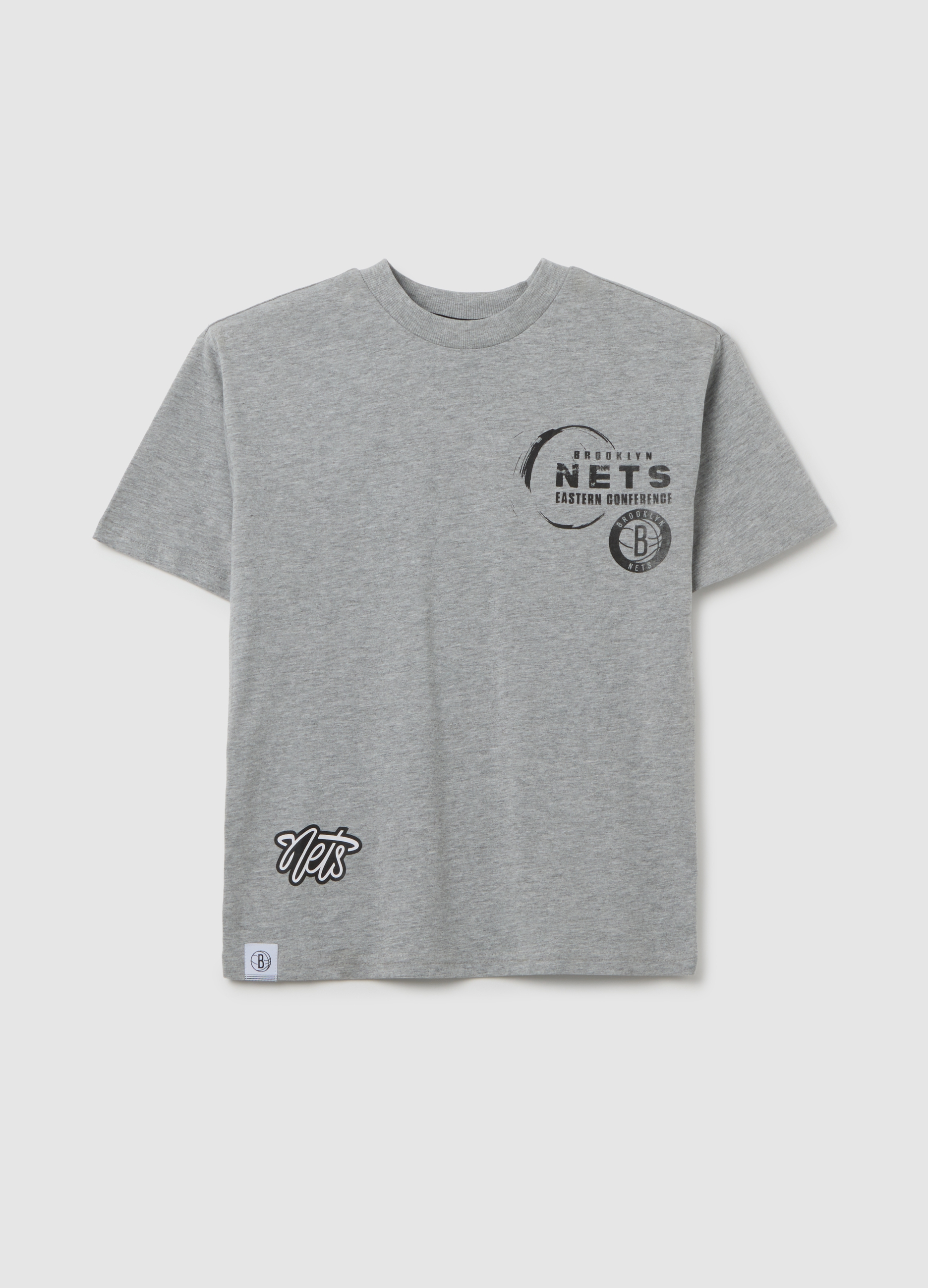T-shirt Da Ragazzo In Cotone Grigia Con Logo Nets, Niño, Gris jaspeado, Talla: 10-11