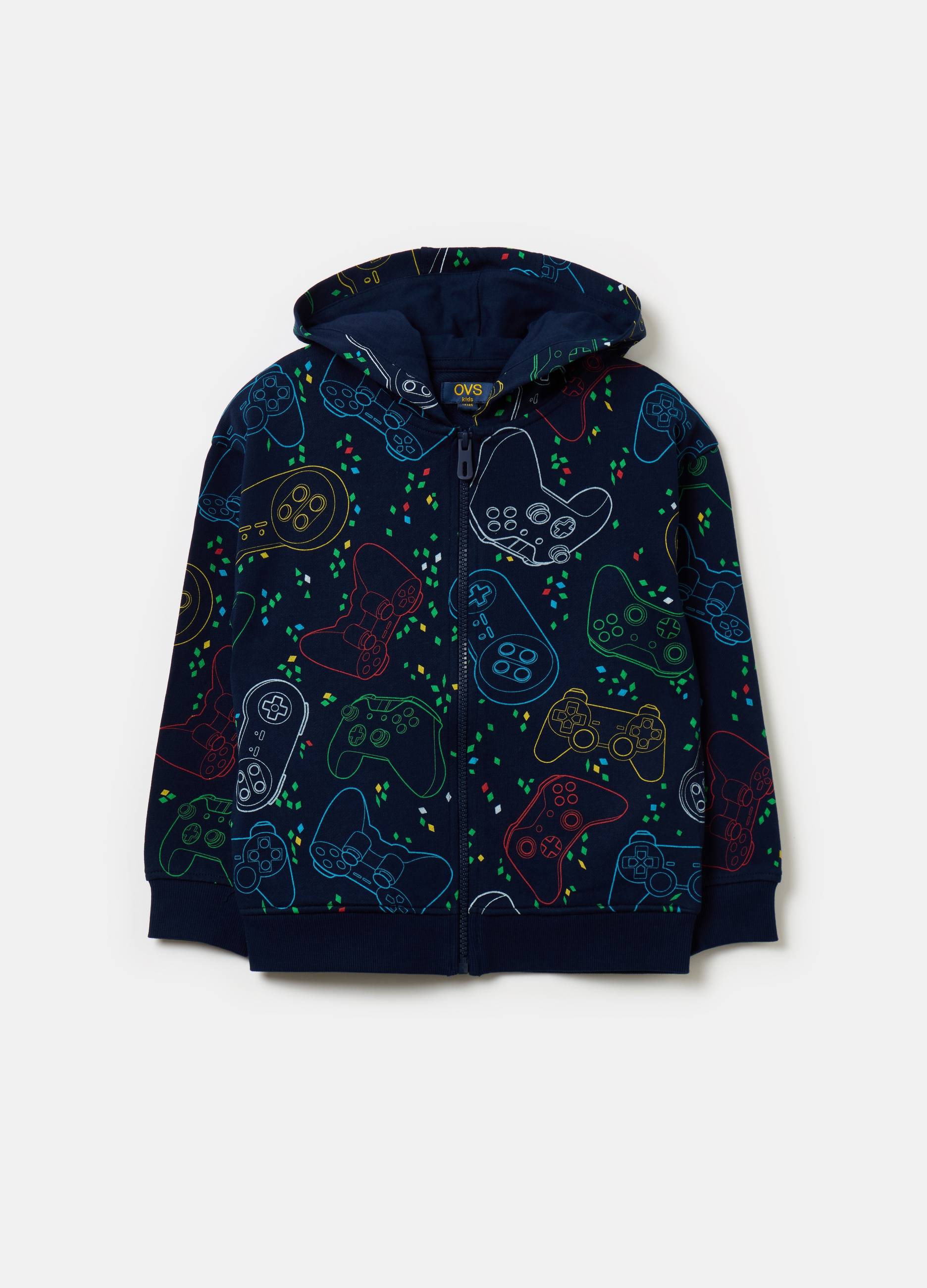 OVS KIDS, Full-zip In French Terry Con Cappuccio E Stampa, Bambino, Blu, Taglia: 6-7