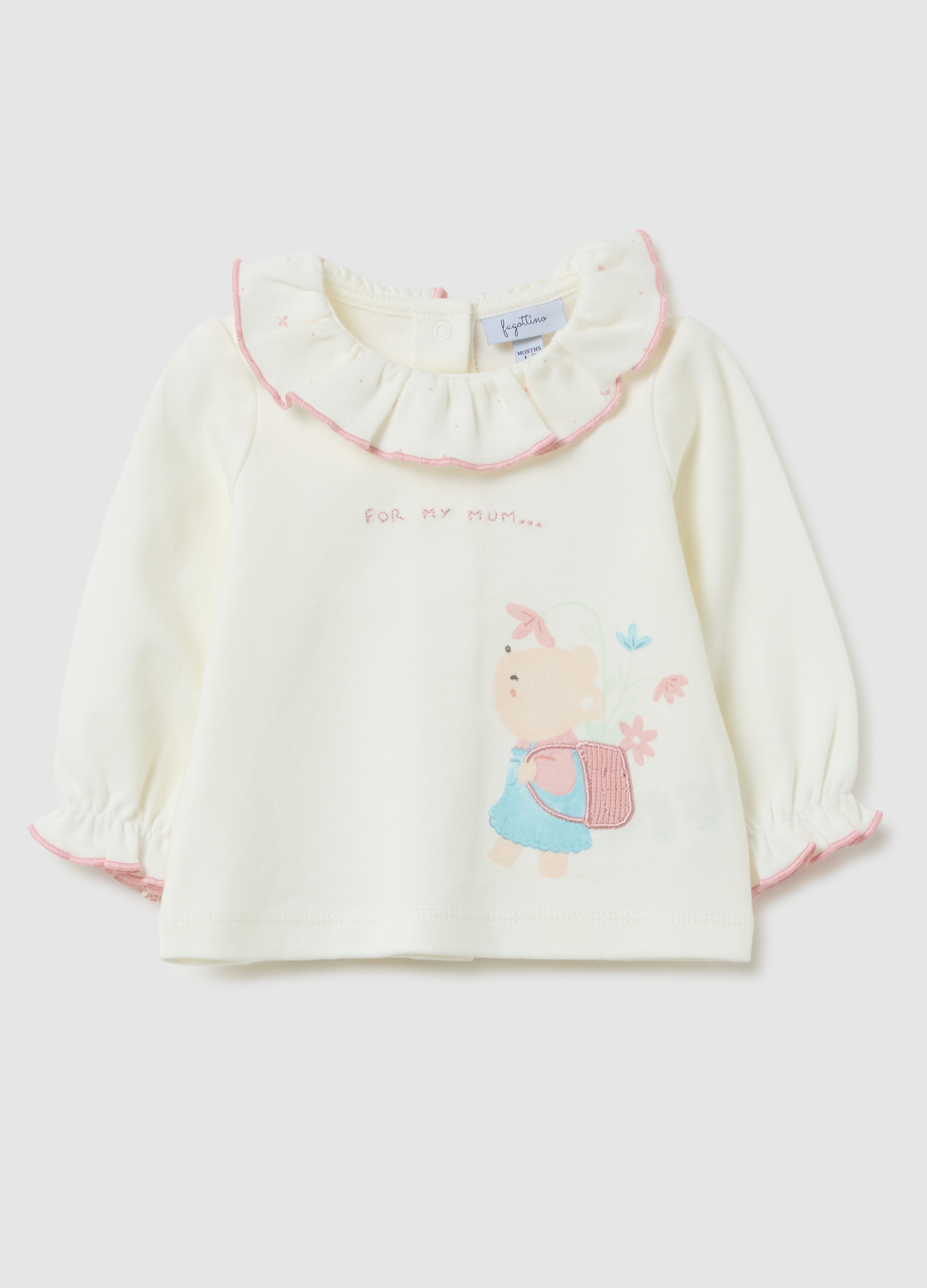 Sudadera De Niña Blanca De Algodón Puro Corte Regular Con Estampado De Osito, Bebé Niña, Blanco óptico, Talla: 1-3