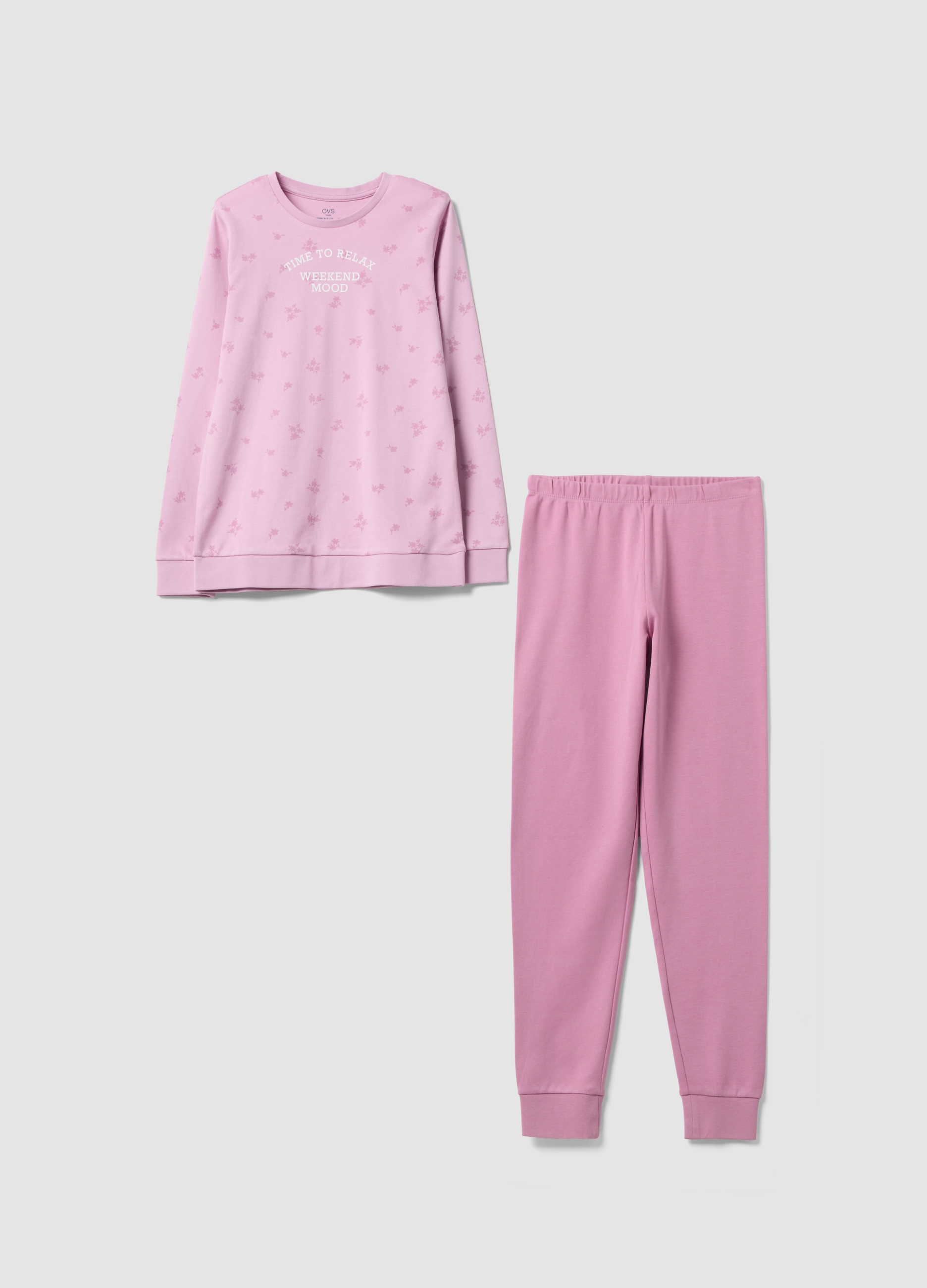 OVS KIDS, Pigiama Rosa In Puro Cotone Organico Con Fantasia Per Bambina, Rosa, Taglia: 11-12