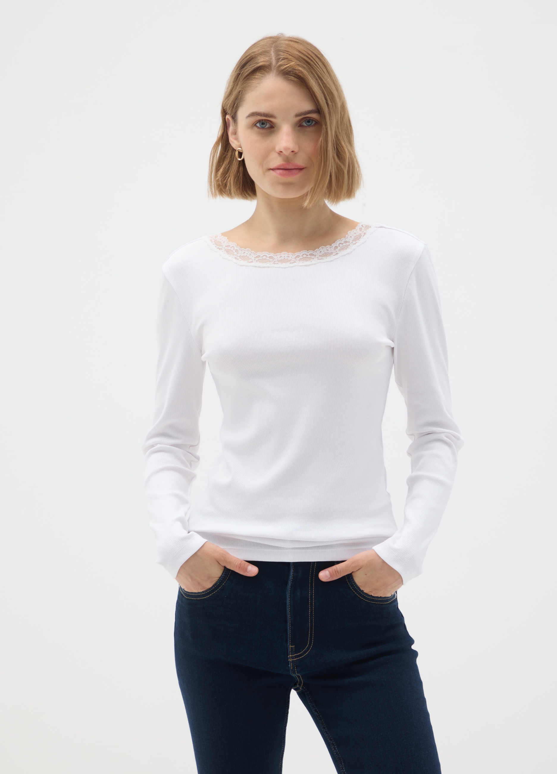 OVS , Maglia In Puro Cotone Bianca Regular Fit, Donna, Bianco, Taglia: S