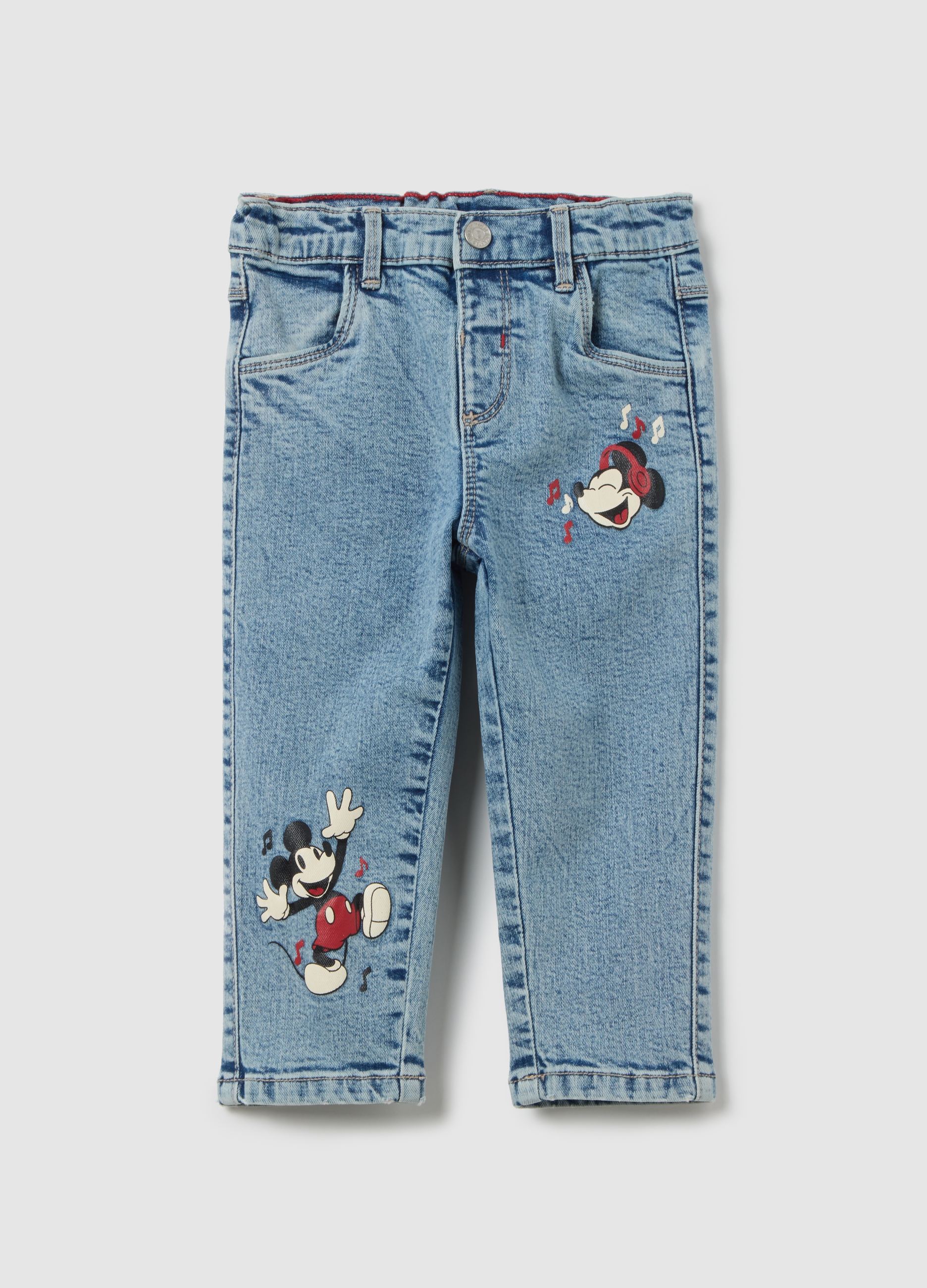 OVS, Pantaloni Da Bambino In Denim Con Stampa Mickey Mouse, Denim, Taglia: 12-18
