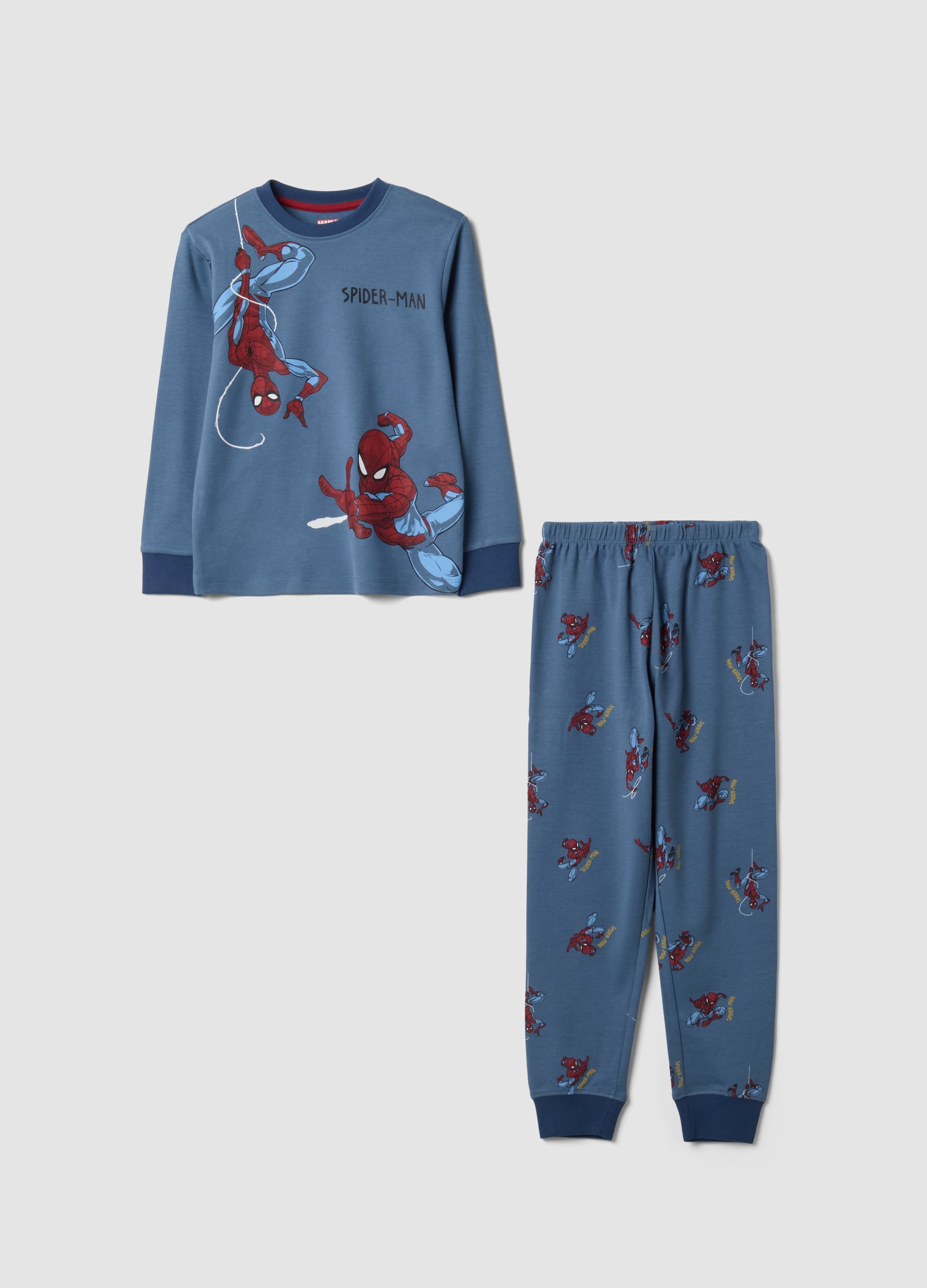 MARVEL, Pigiama Blu In Puro Cotone Organico Con Stampa Marvel Spider-man, Bambino, Blu, Taglia: 6-7