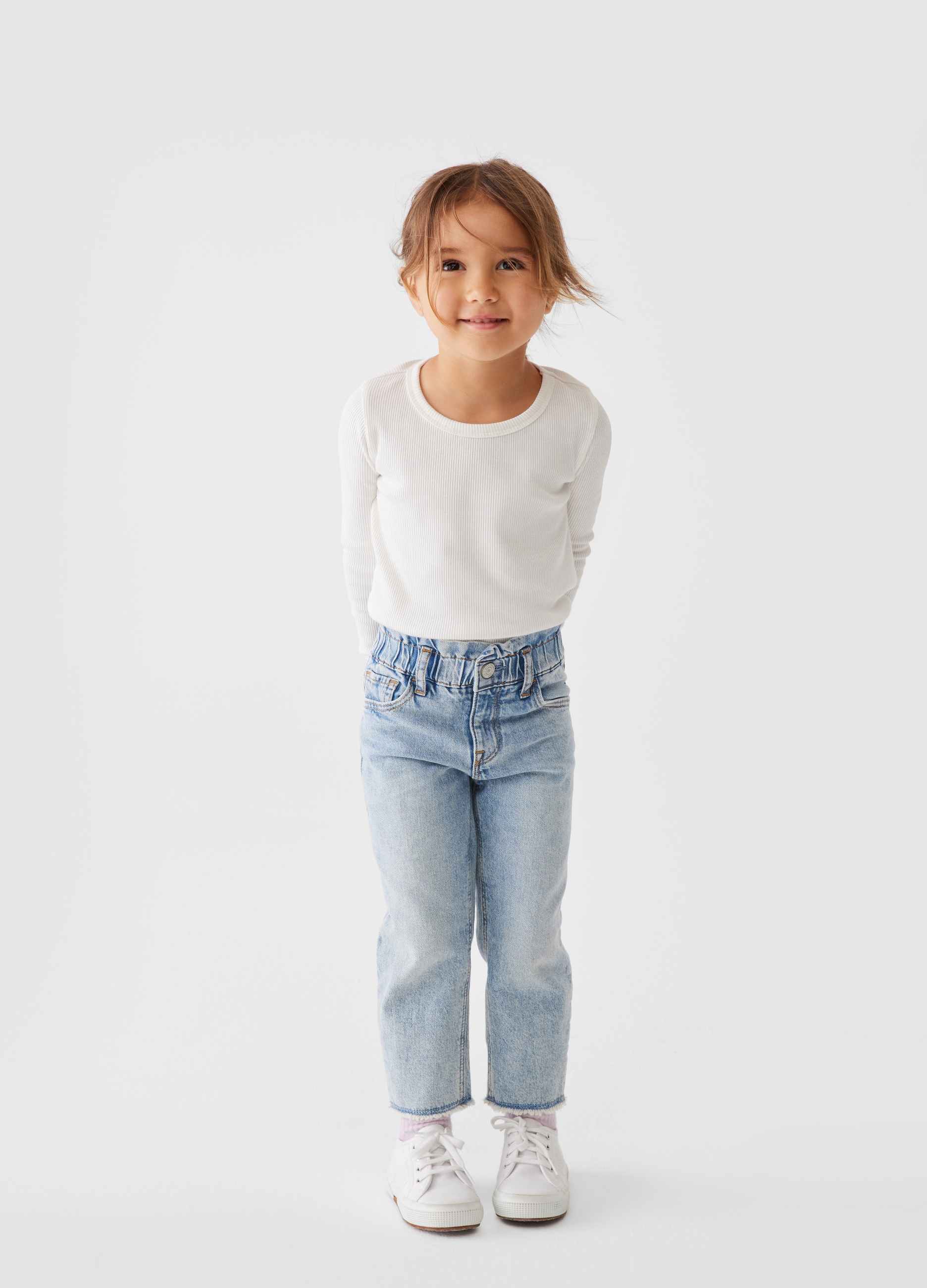 OVS, Jeans Mom Fit Con Rouche, Unisex, Denim, Taglia: 4Y/99-107