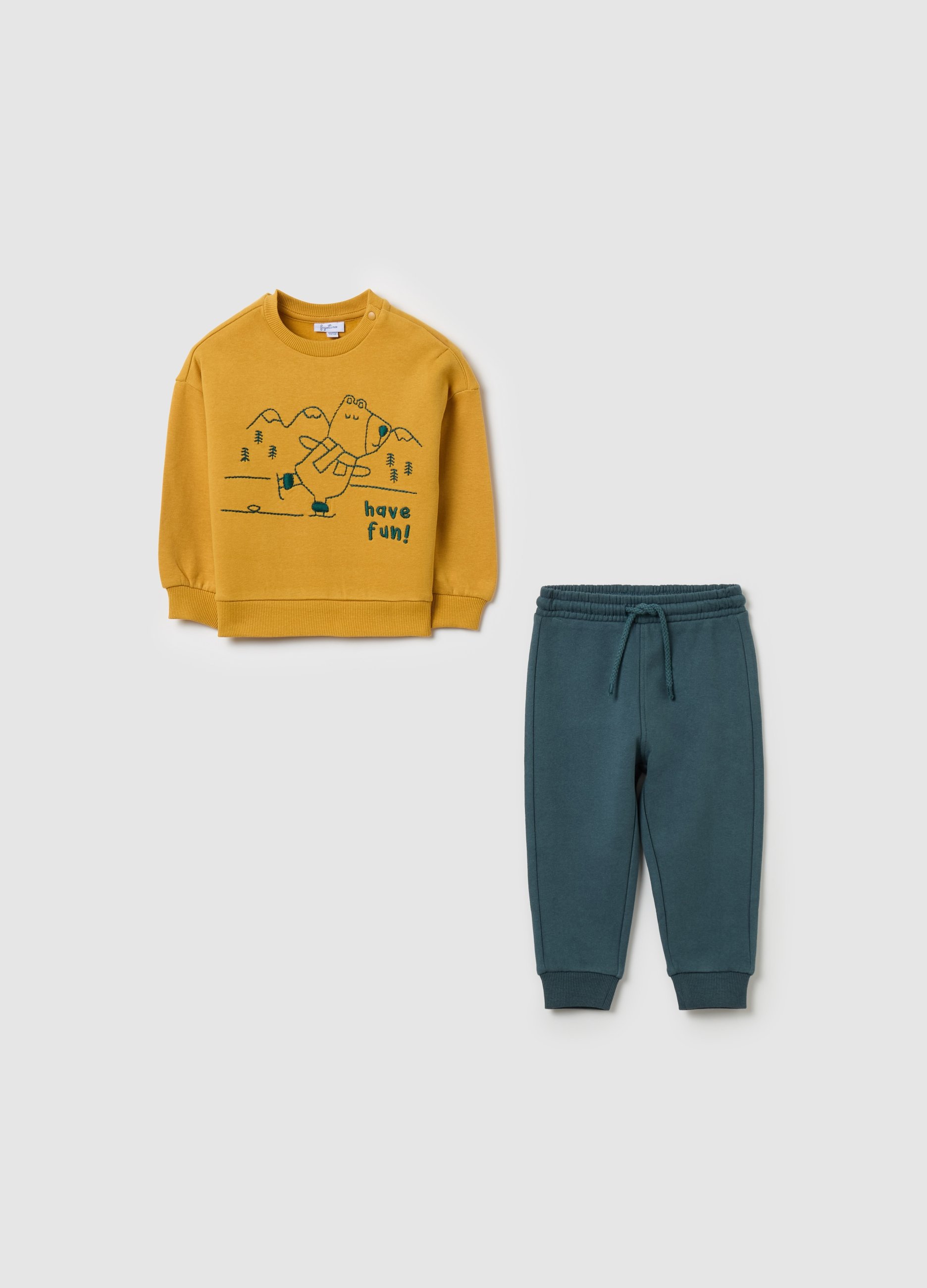FAGOTTINO, Pack Jogging De Felpa Con Bordado Osito, Niño, Verde/Amarillo, Talla: 30-36