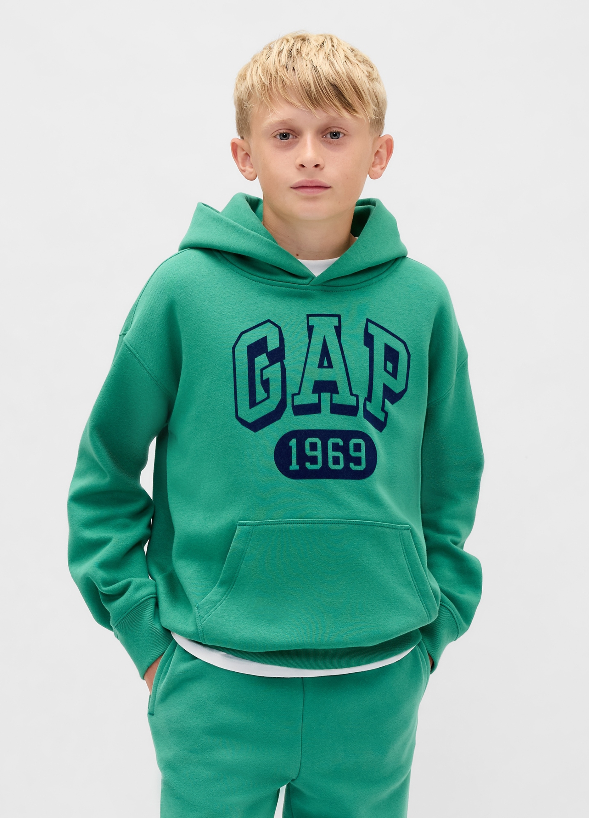 GAP KIDS, Felpa Con Logo Gap E Cappuccio, Bambino, Verde, Taglia: L/137-145
