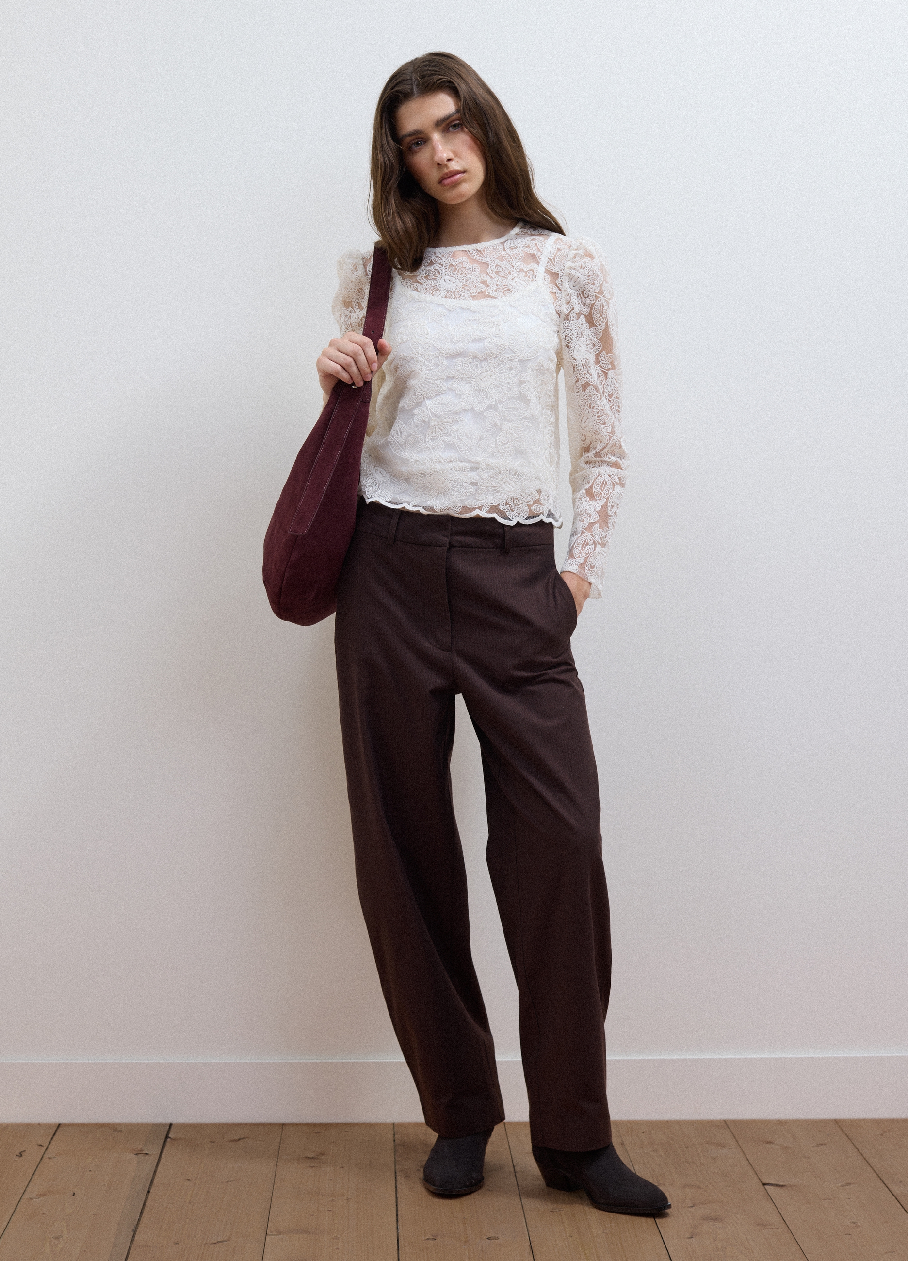 LES COPAINS, Pantaloni Marroni In Puro Cotone Barrel Fit, Donna, Marrone, Taglia: 38