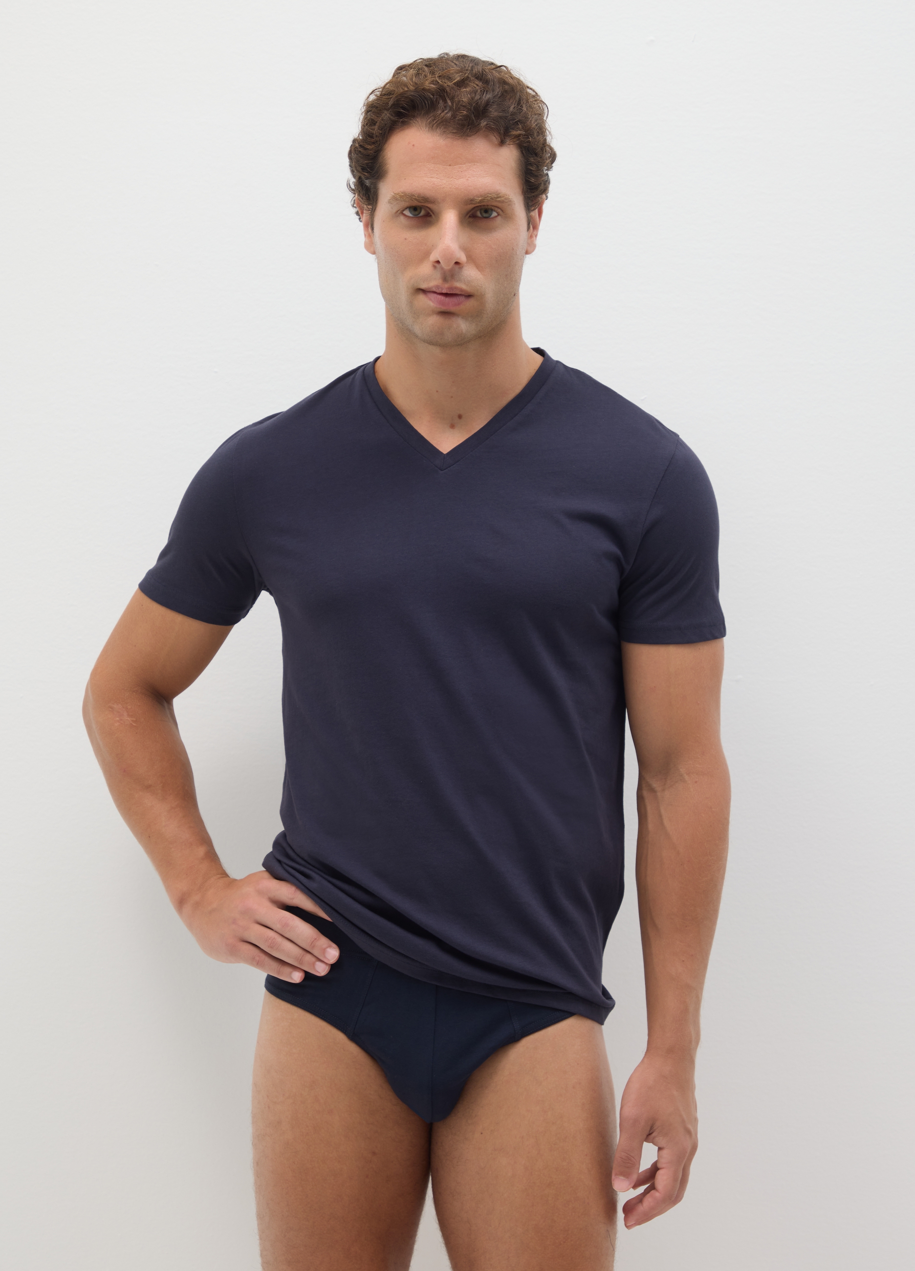 Camiseta De Hombre Azul De Algodón Puro, Hombre, Azul oscuro, Talla: XL