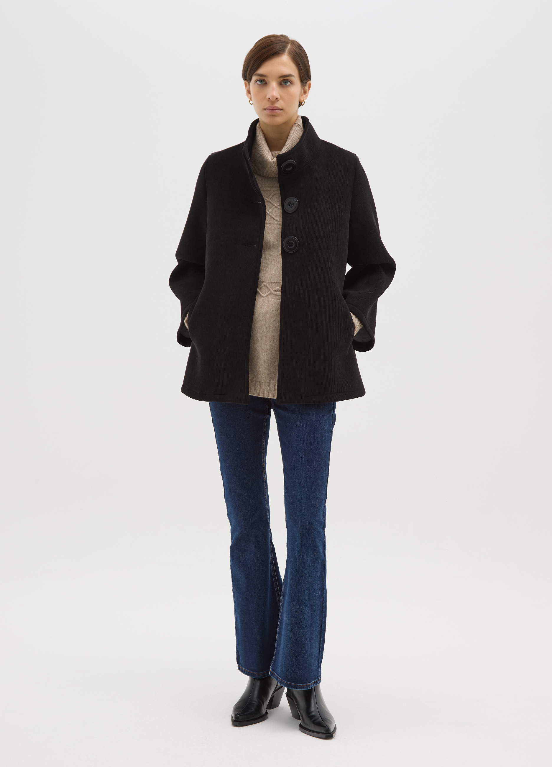 HYBRID, Cappotto Nero Regular Fit Con Bottoni, Donna, Nero, Taglia: S/M