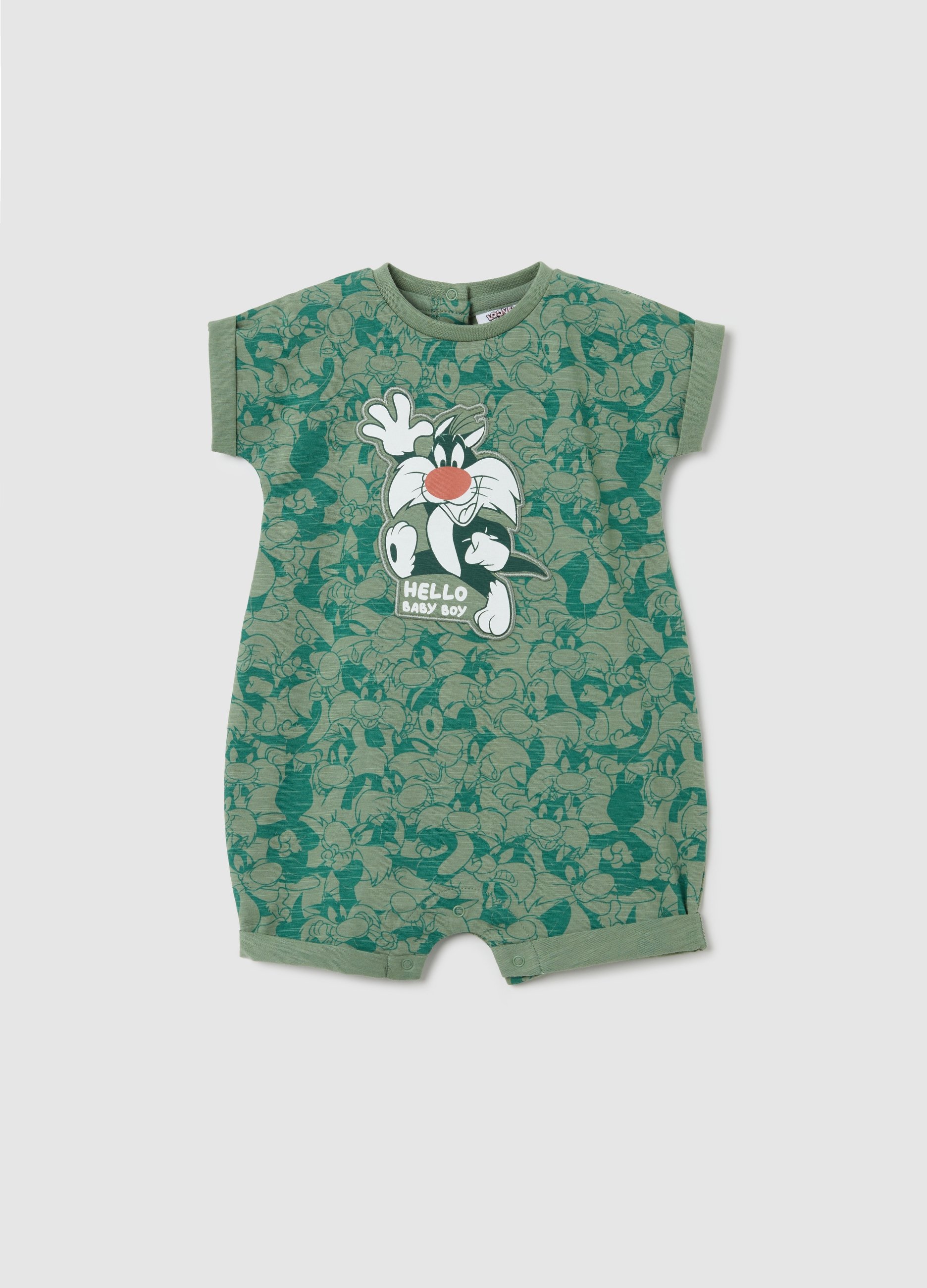 OVS, Pagliaccetto Verde In Cotone Con Stampa Gatto Silvestro, Neonato, Verde, Taglia: 1-3